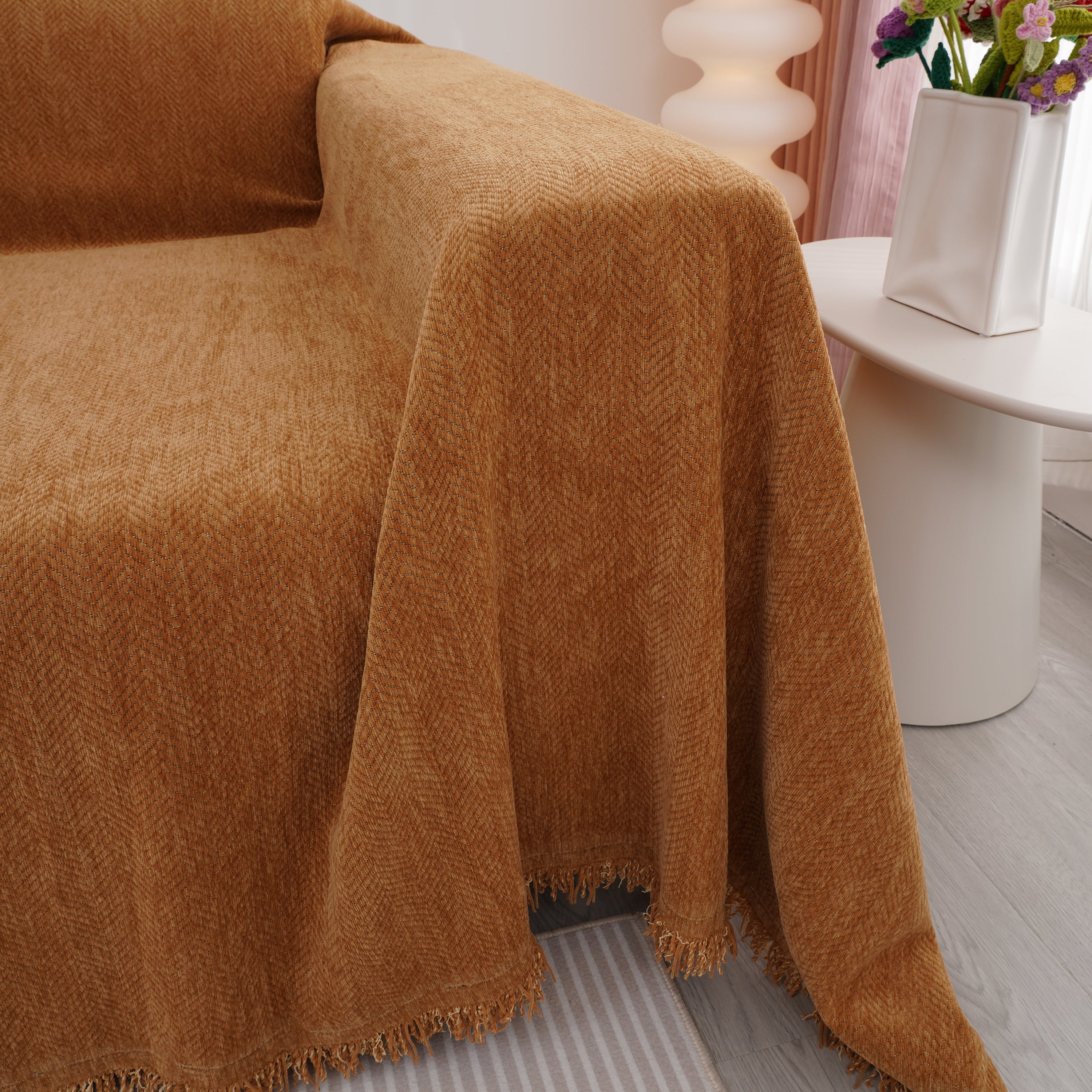 Chenille Herringbone Couch Cover Blanket, Sectional With Washable Covers, Furniture Covers For Sofas