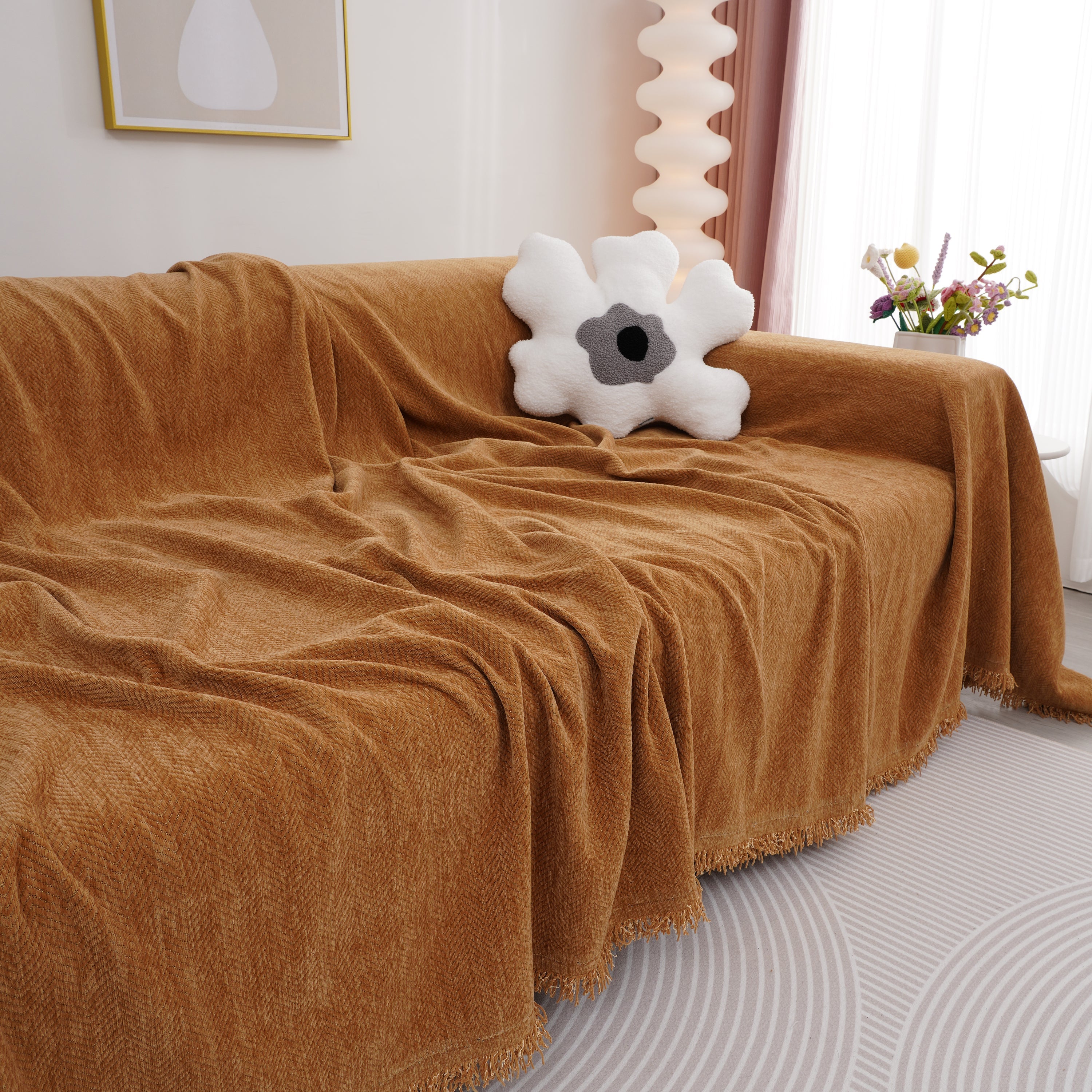 Chenille Herringbone Couch Cover Blanket, Sectional With Washable Covers, Furniture Covers For Sofas