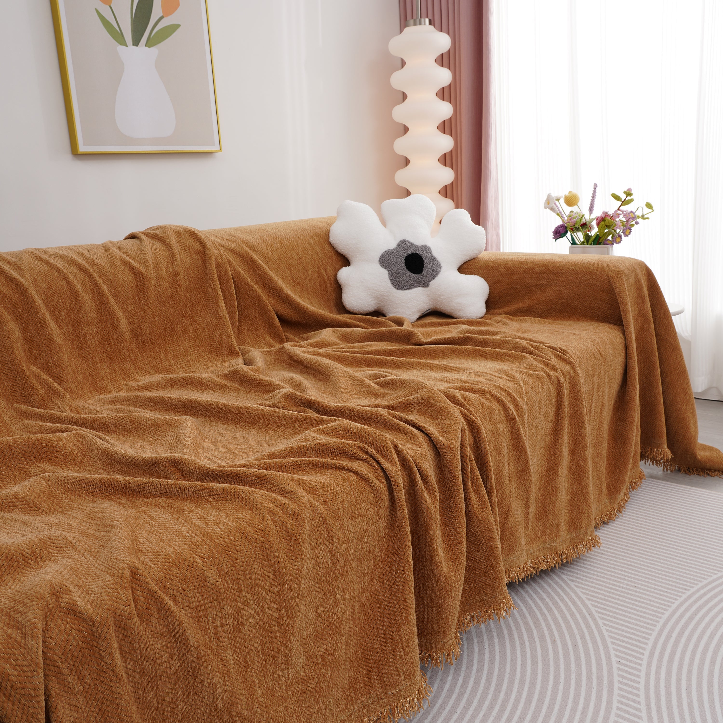 Chenille Herringbone Couch Cover Blanket, Sectional With Washable Covers, Furniture Covers For Sofas