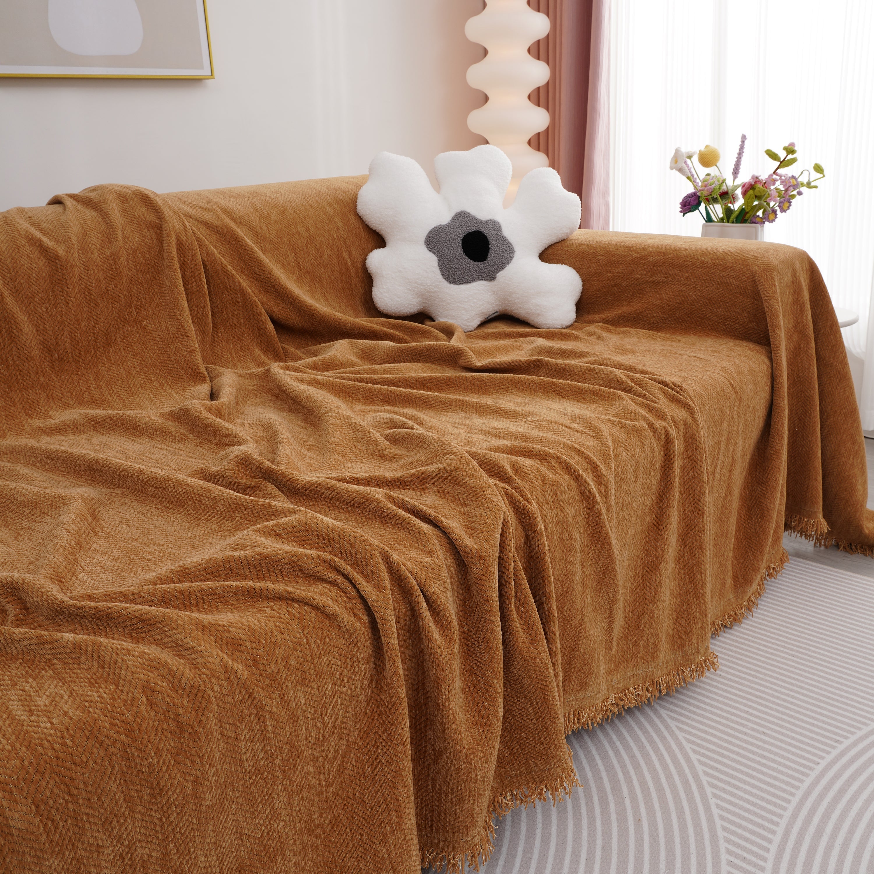 Chenille Herringbone Couch Cover Blanket, Sectional With Washable Covers, Furniture Covers For Sofas