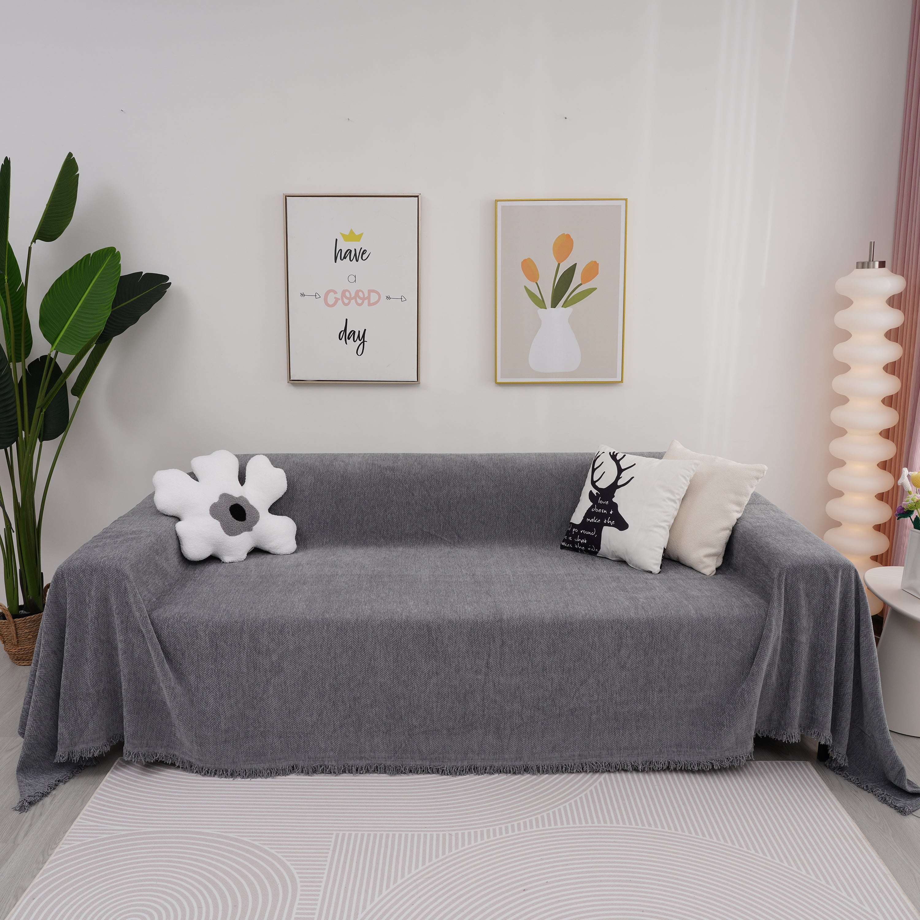 Chenille Herringbone Couch Cover Blanket, Sectional With Washable Covers, Furniture Covers For Sofas