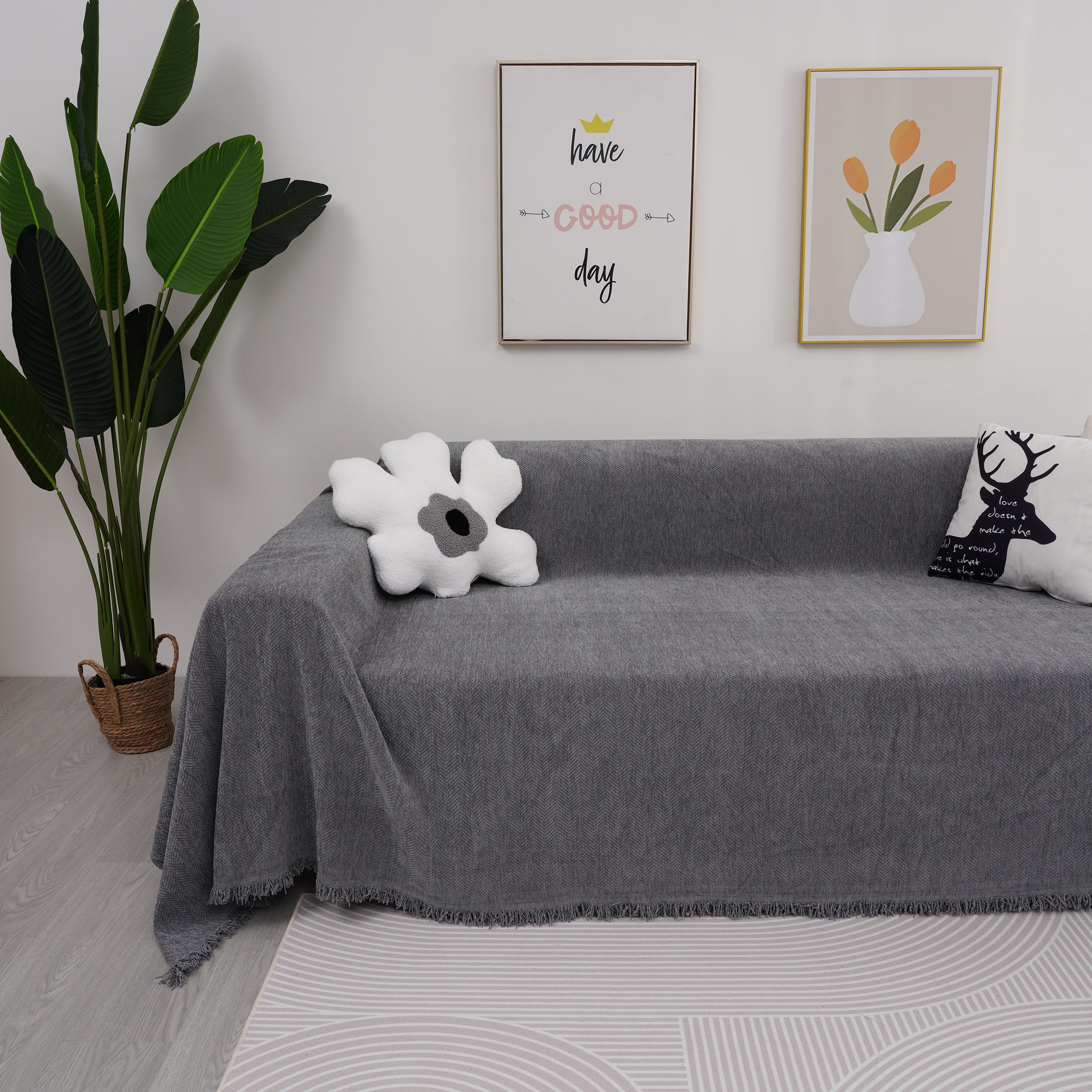 Chenille Herringbone Couch Cover Blanket, Sectional With Washable Covers, Furniture Covers For Sofas