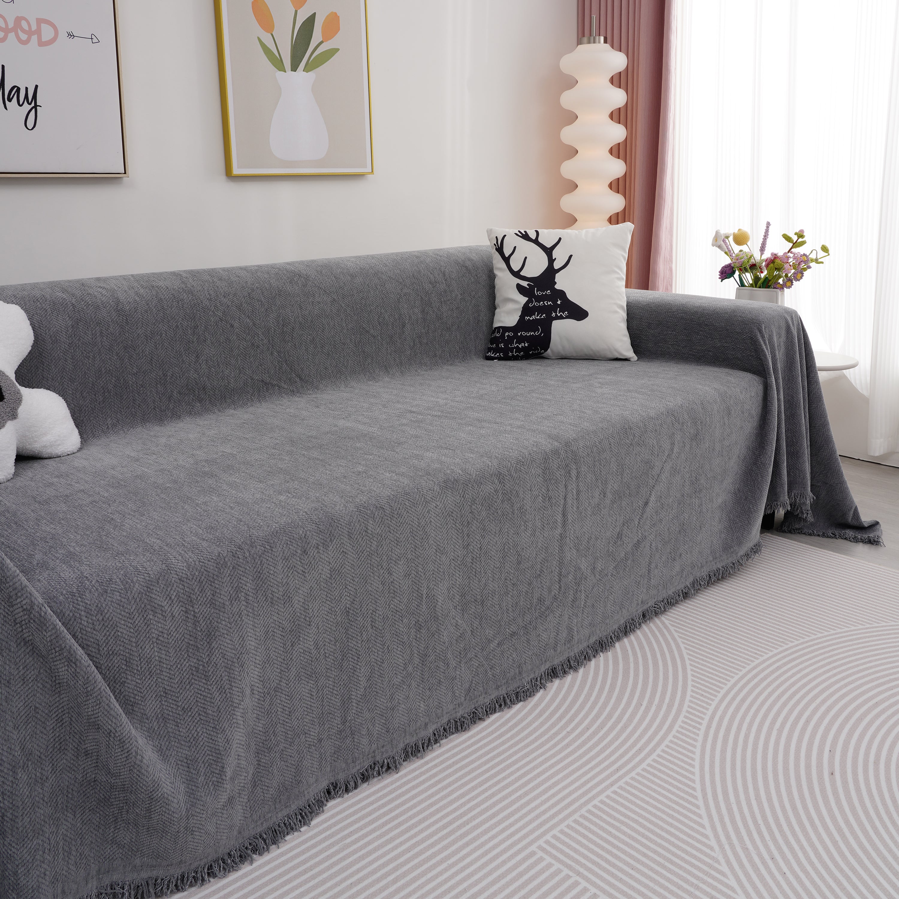Chenille Herringbone Couch Cover Blanket, Sectional With Washable Covers, Furniture Covers For Sofas