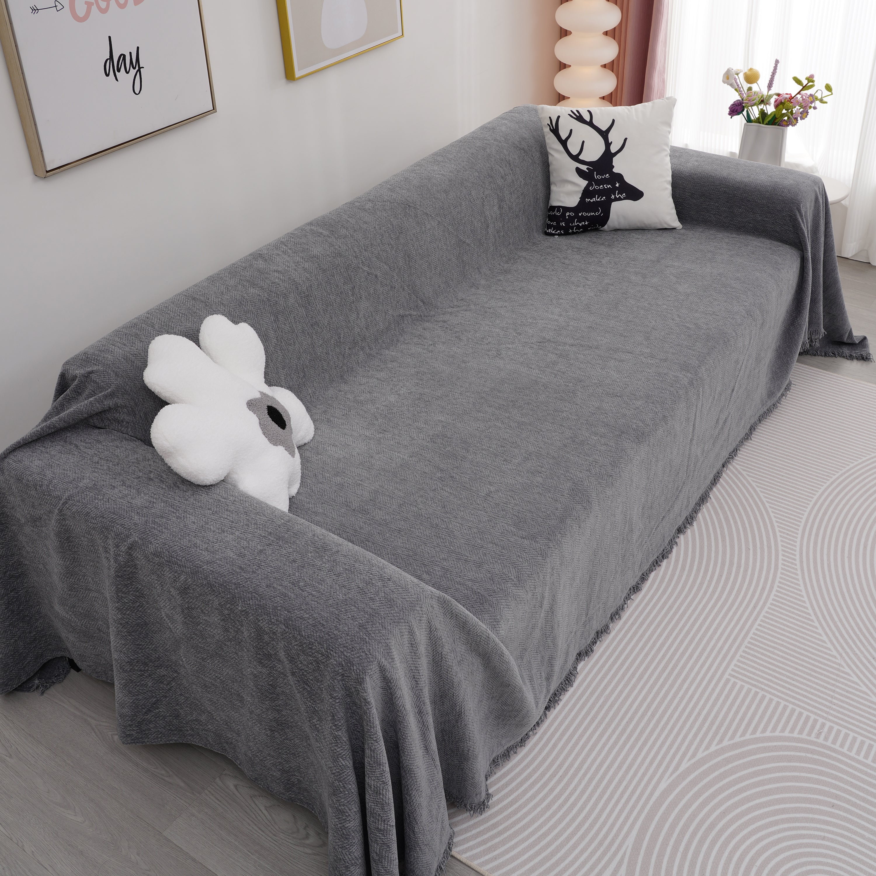 Chenille Herringbone Couch Cover Blanket, Sectional With Washable Covers, Furniture Covers For Sofas