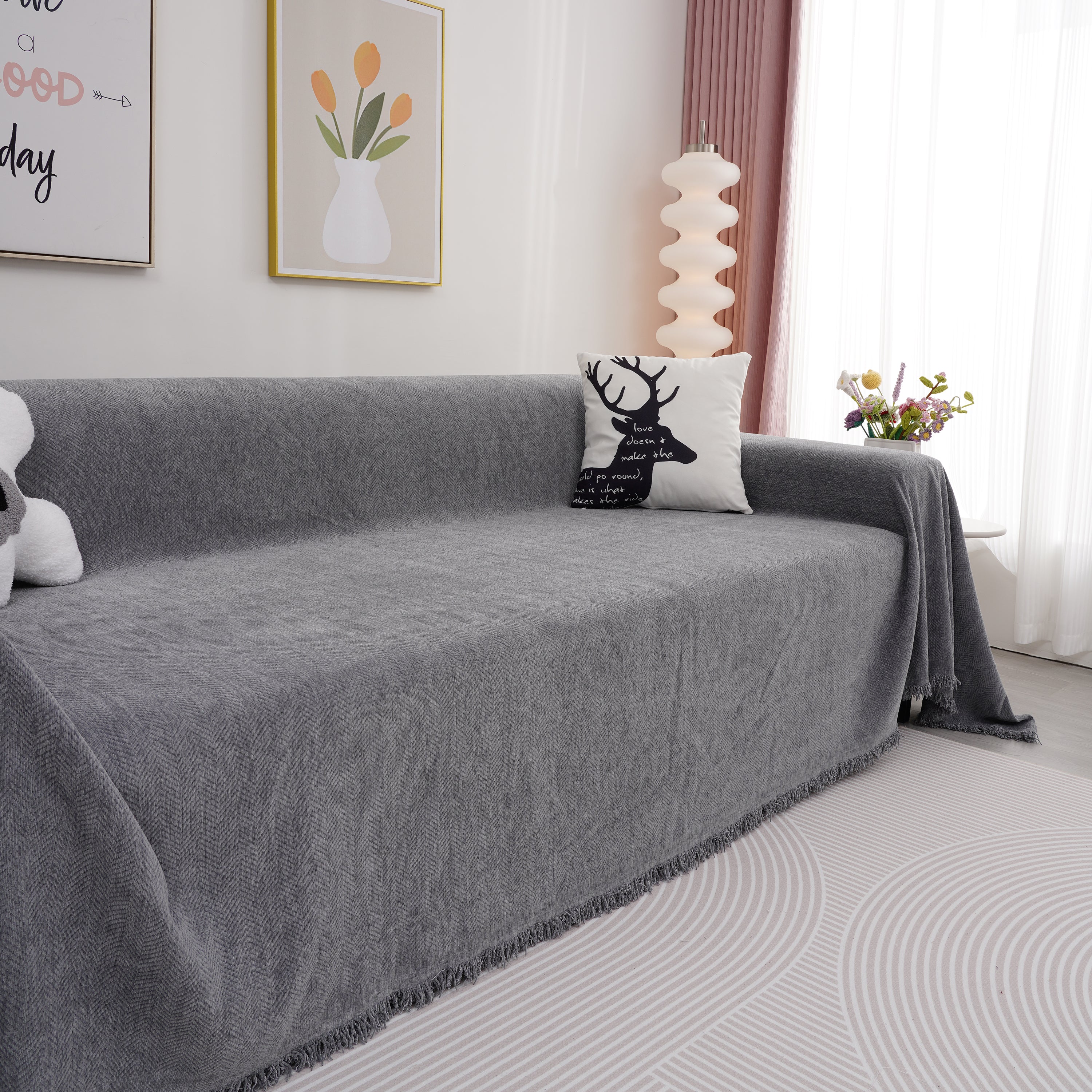 Chenille Herringbone Couch Cover Blanket, Sectional With Washable Covers, Furniture Covers For Sofas