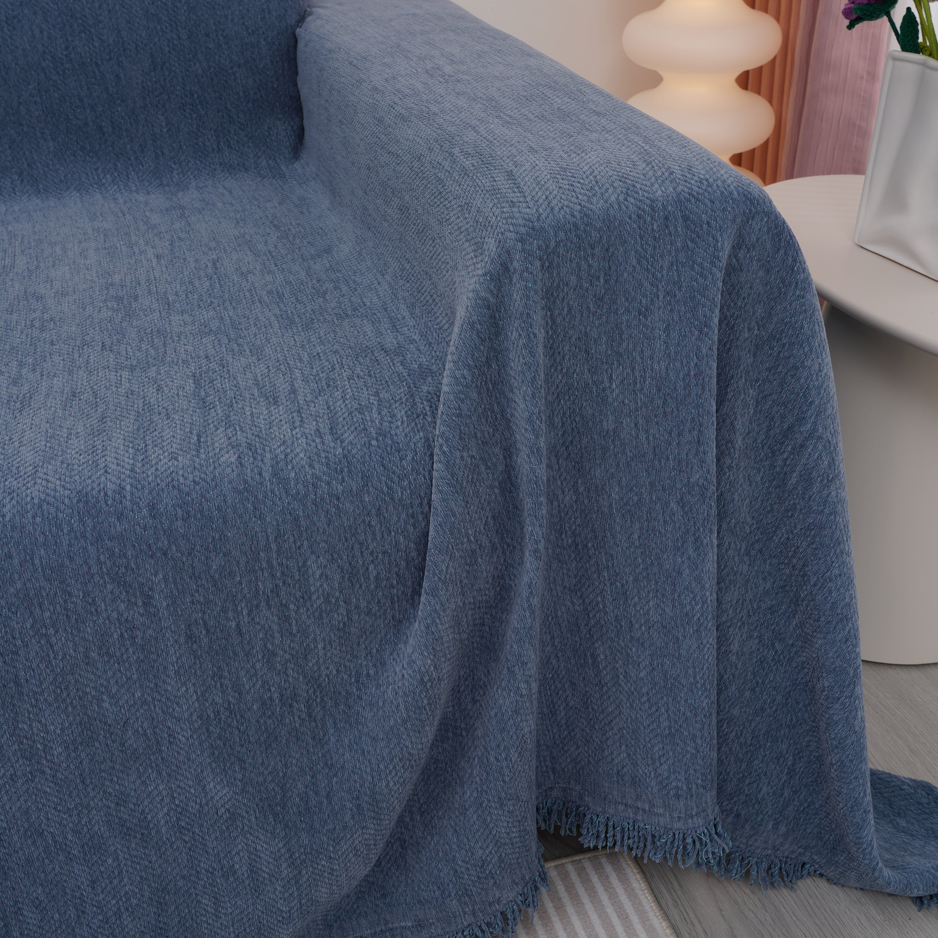Chenille Herringbone Couch Cover Blanket, Sectional With Washable Covers, Furniture Covers For Sofas
