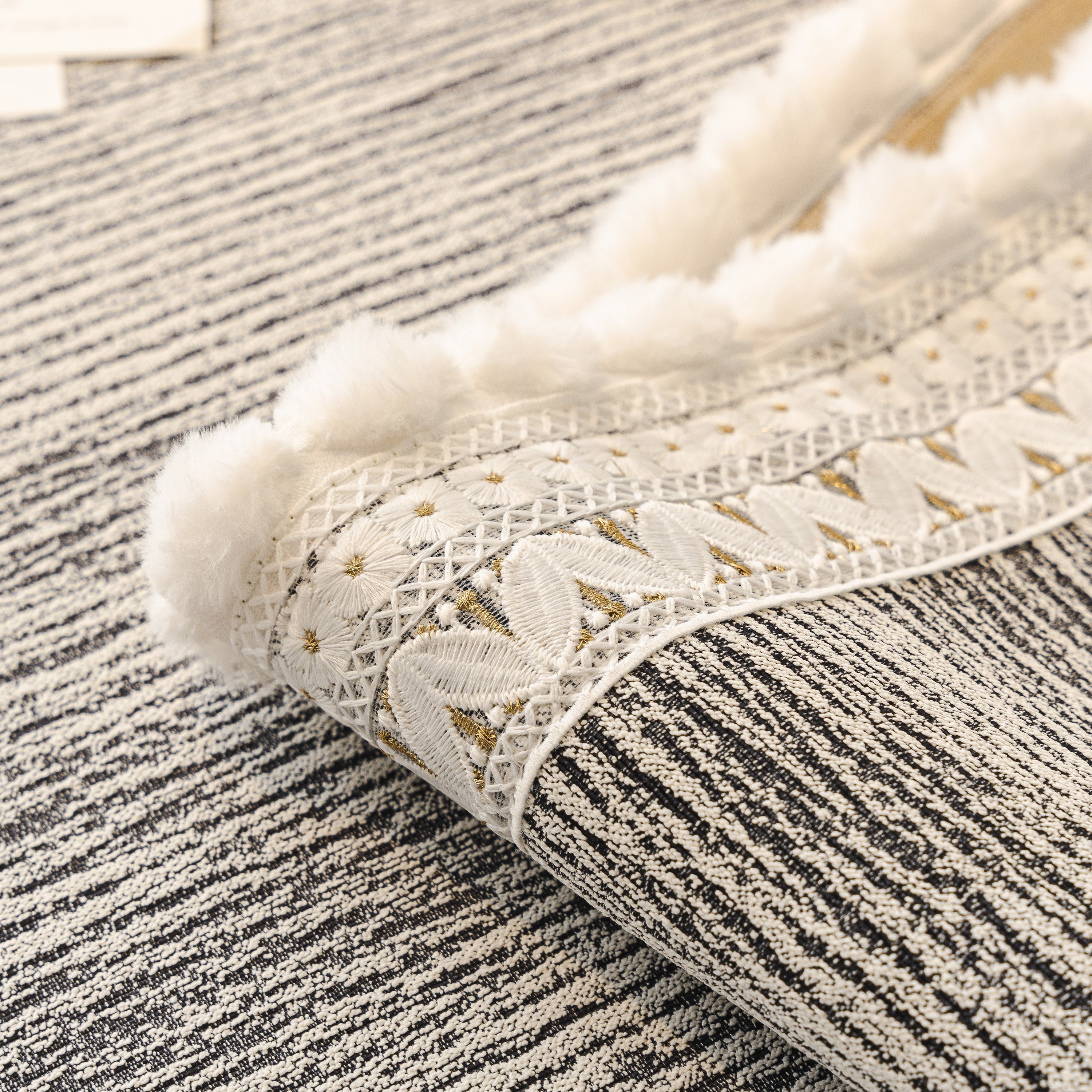 Soft Chenille Sectional Sofa Cover With Pom Pom Trim – Non-slip Couch Protector