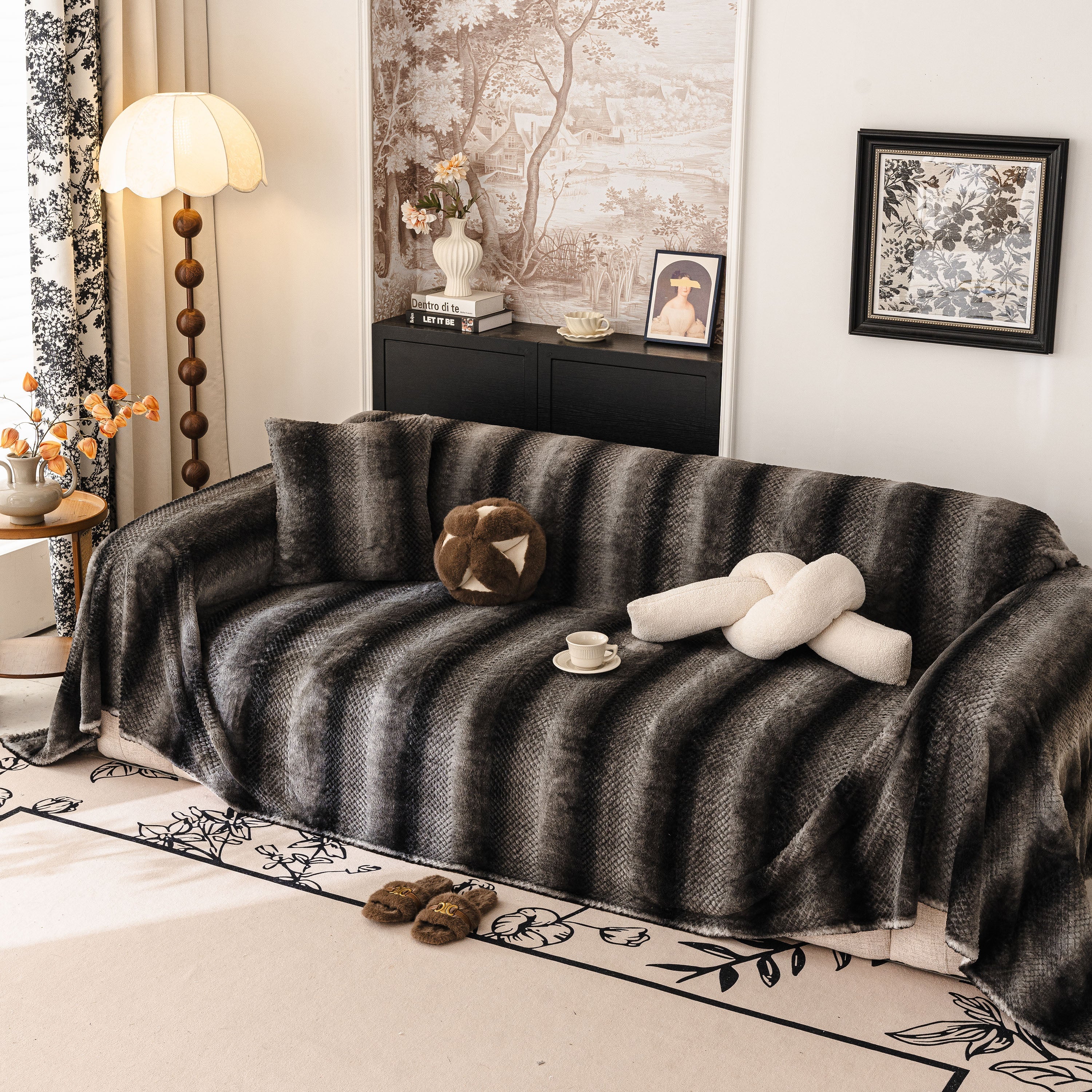 Faux Fur Sofa Cover Washable Furniture Protector For Sectional Warm & Fuzzy Slipcover