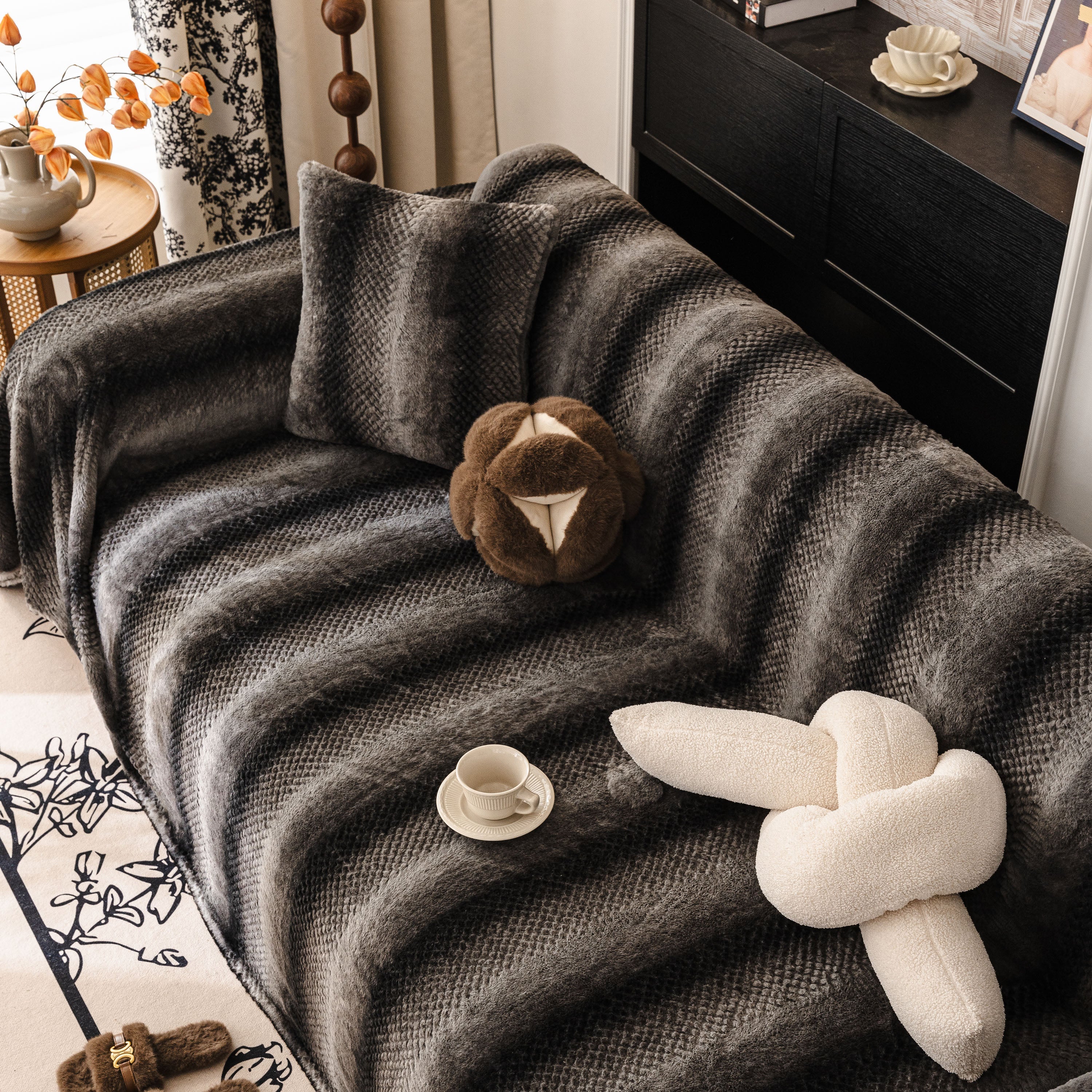 Faux Fur Sofa Cover Washable Furniture Protector For Sectional Warm & Fuzzy Slipcover