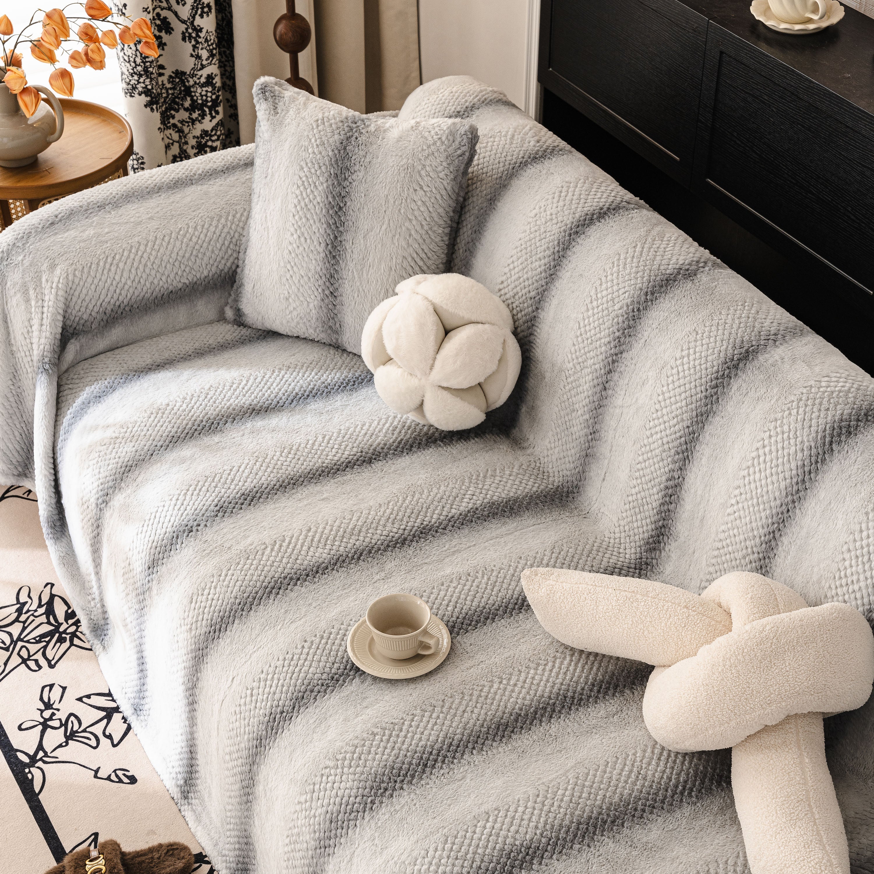 Faux Fur Sofa Cover Washable Furniture Protector For Sectional Warm & Fuzzy Slipcover