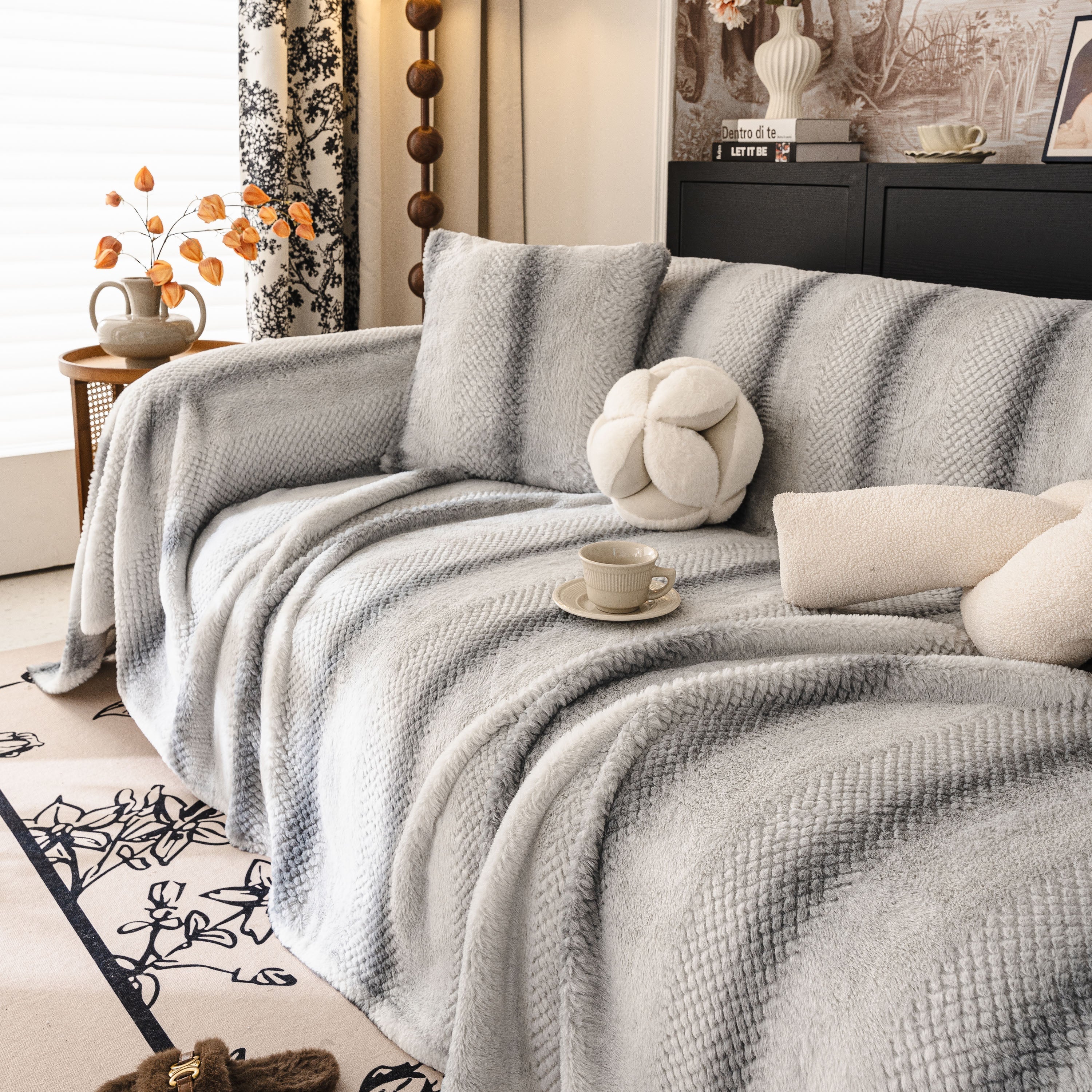Faux Fur Sofa Cover Washable Furniture Protector For Sectional Warm & Fuzzy Slipcover