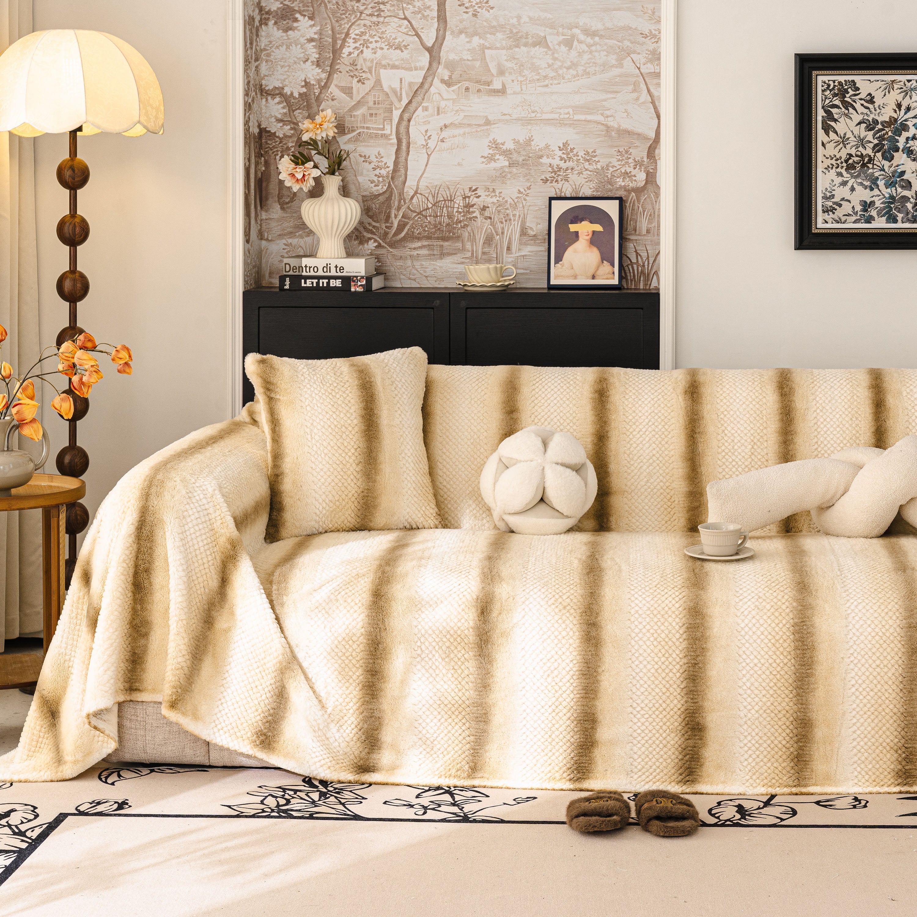 Faux Fur Sofa Cover Washable Furniture Protector For Sectional Warm & Fuzzy Slipcover