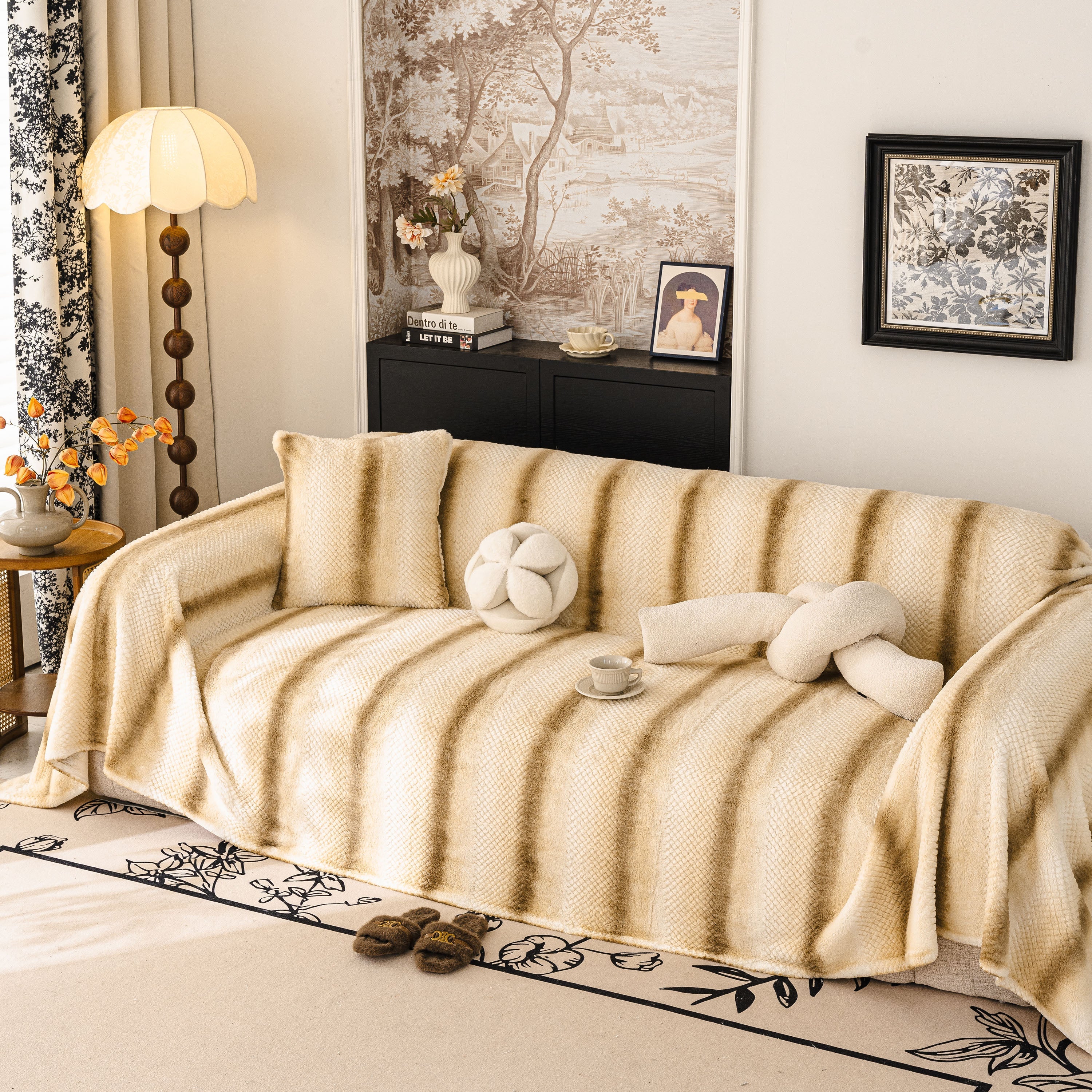 Faux Fur Sofa Cover Washable Furniture Protector For Sectional Warm & Fuzzy Slipcover