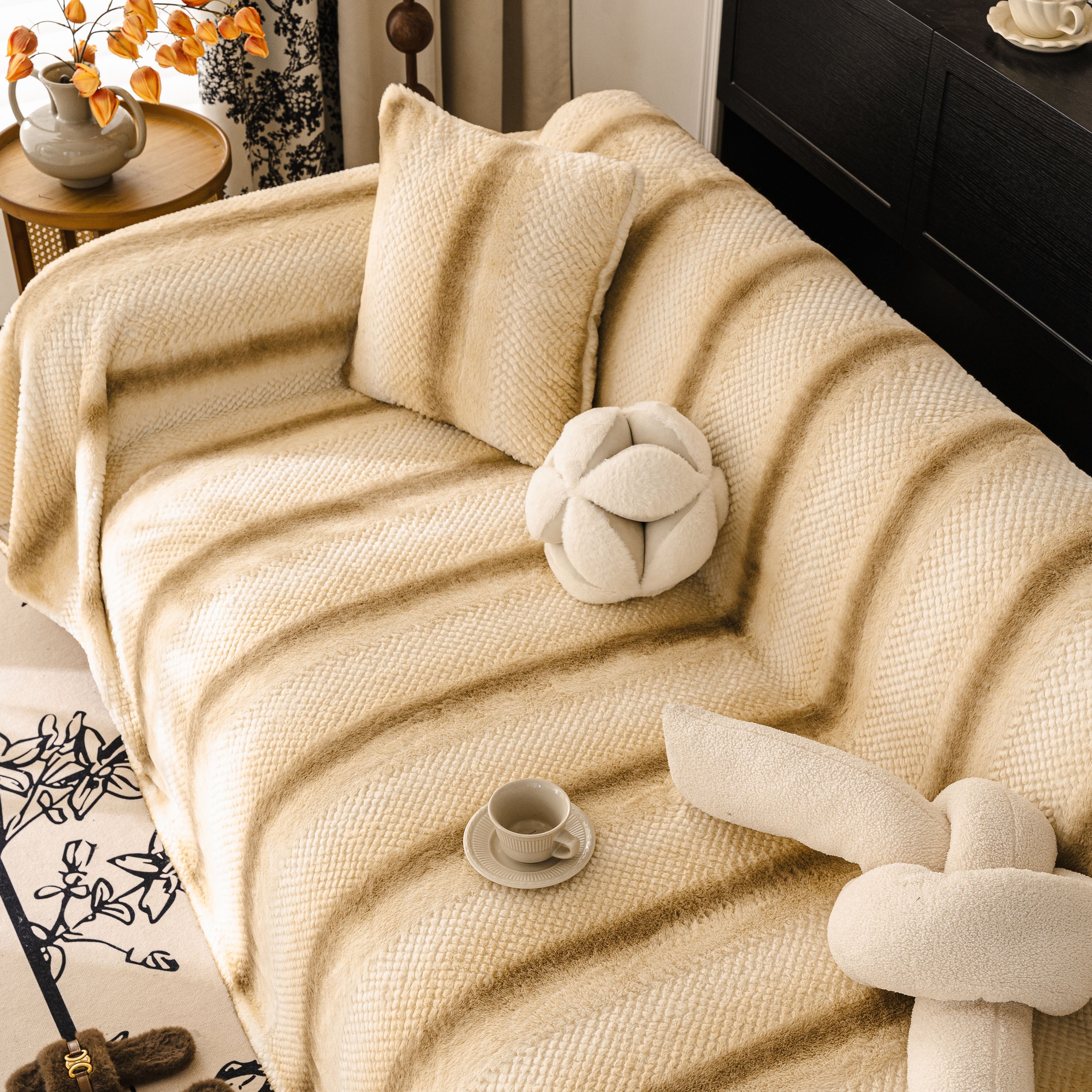 Faux Fur Sofa Cover Washable Furniture Protector For Sectional Warm & Fuzzy Slipcover