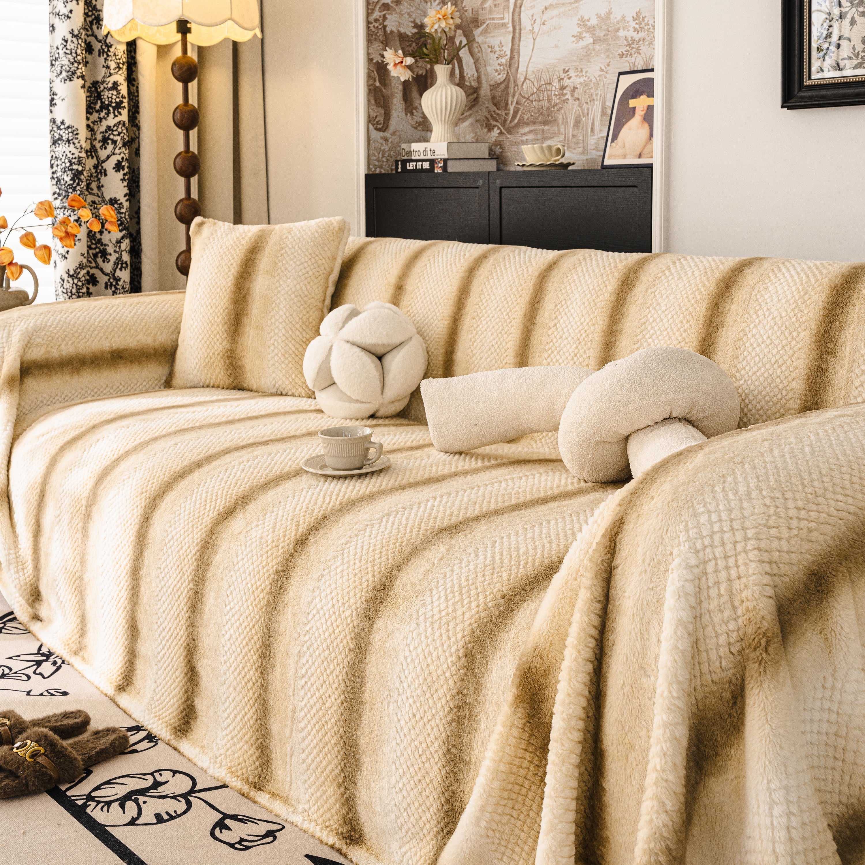 Faux Fur Sofa Cover Washable Furniture Protector For Sectional Warm & Fuzzy Slipcover
