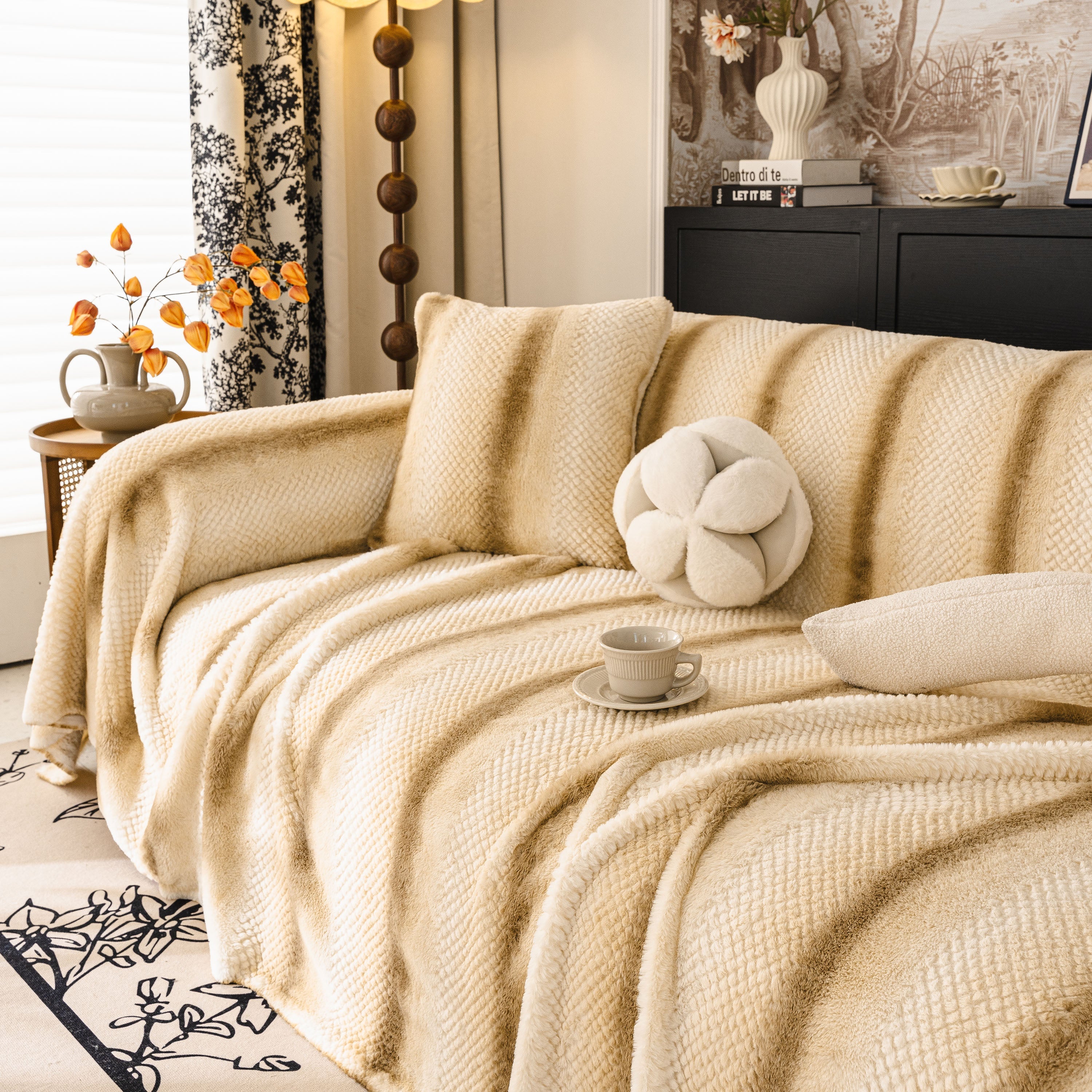 Faux Fur Sofa Cover Washable Furniture Protector For Sectional Warm & Fuzzy Slipcover