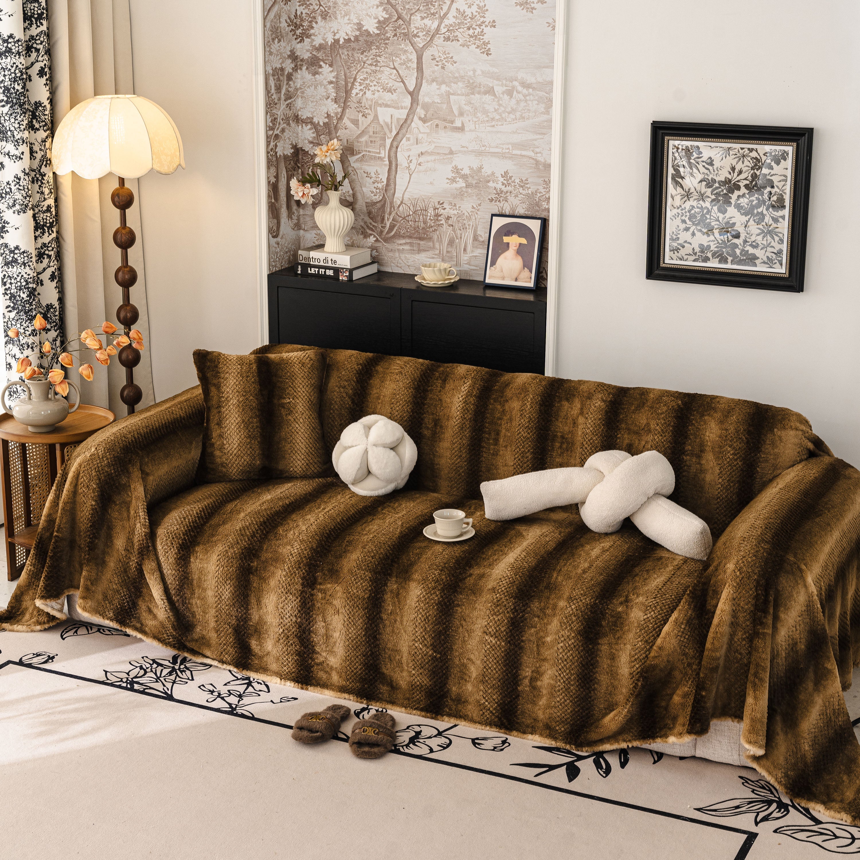 Faux Fur Sofa Cover Washable Furniture Protector For Sectional Warm & Fuzzy Slipcover