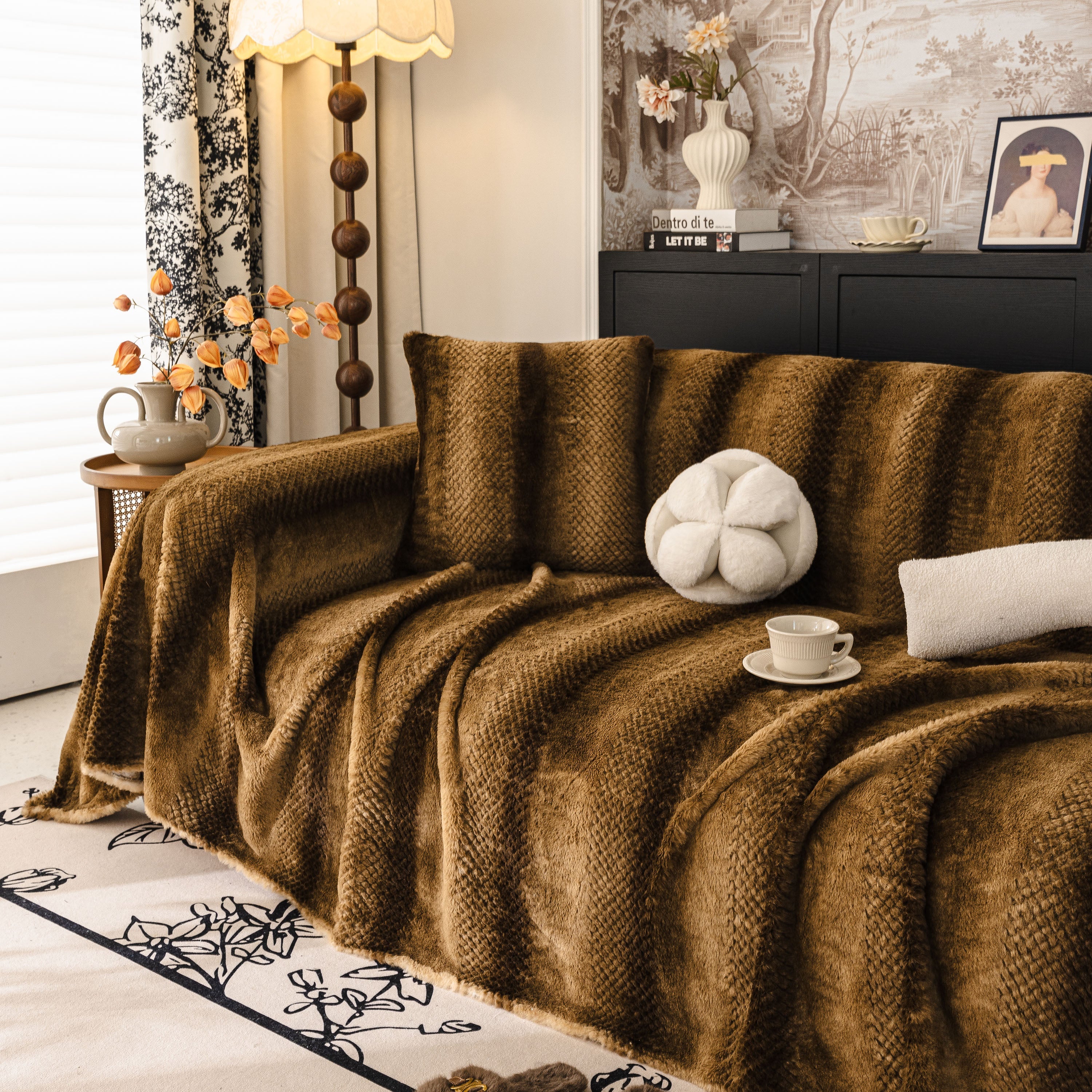 Faux Fur Sofa Cover Washable Furniture Protector For Sectional Warm & Fuzzy Slipcover