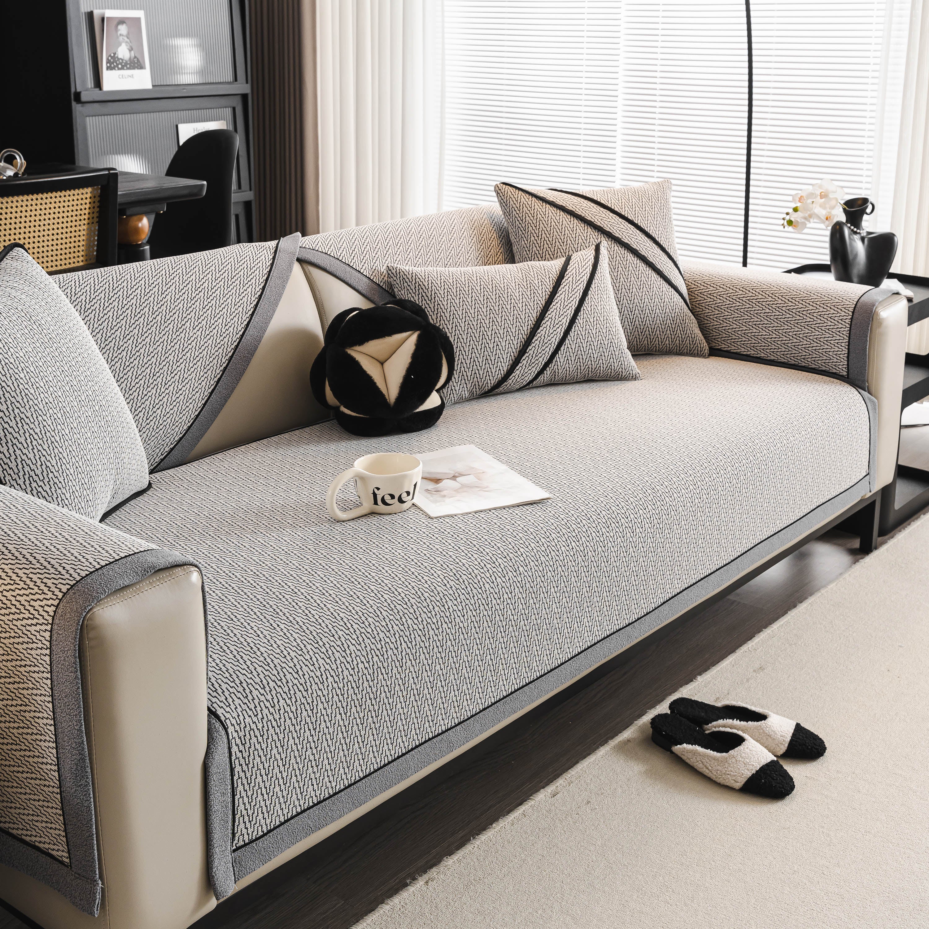 Herringbone Couch Protector For Pets, Non-slip Washable Sectional Couch Covers