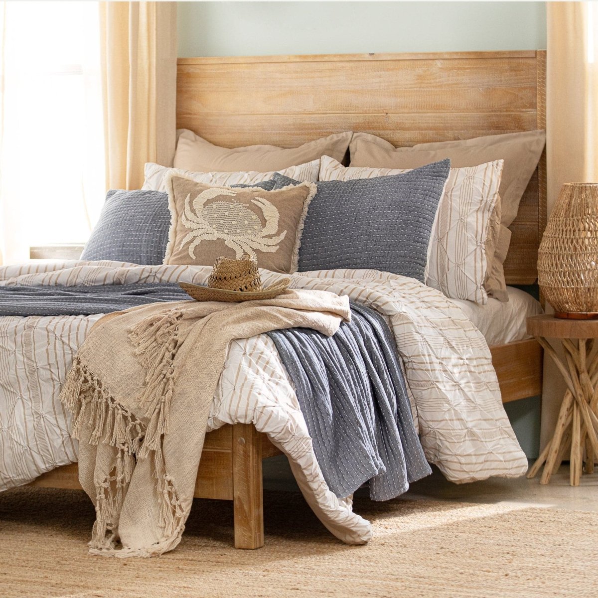 Solid Kantha Pick Stitch Yarn Dyed Cotton Woven Quilt/coverlet Set