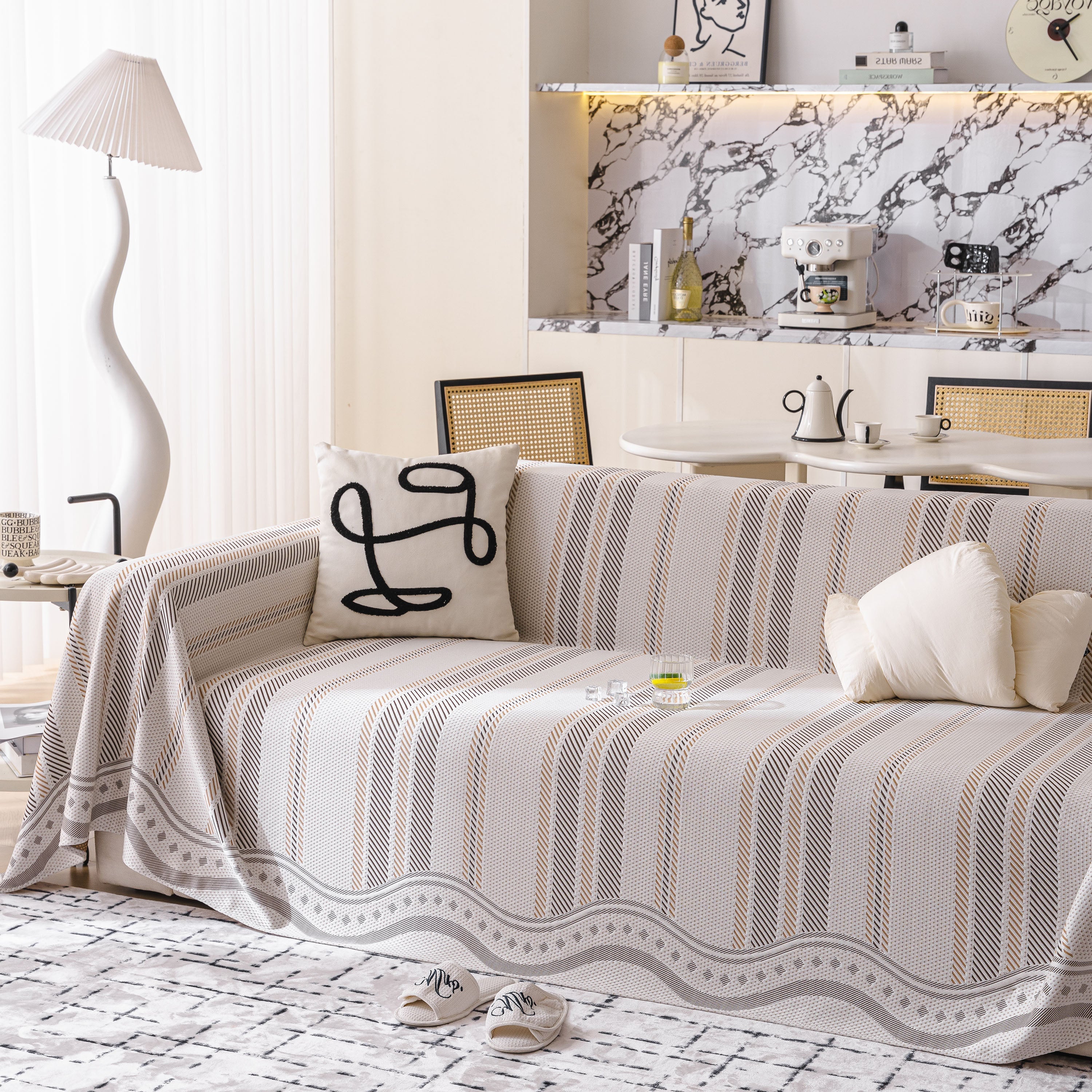 Modern Geometric Cooling Sofa Blanket, Soft & Breathable Striped Couch Throw Cover
