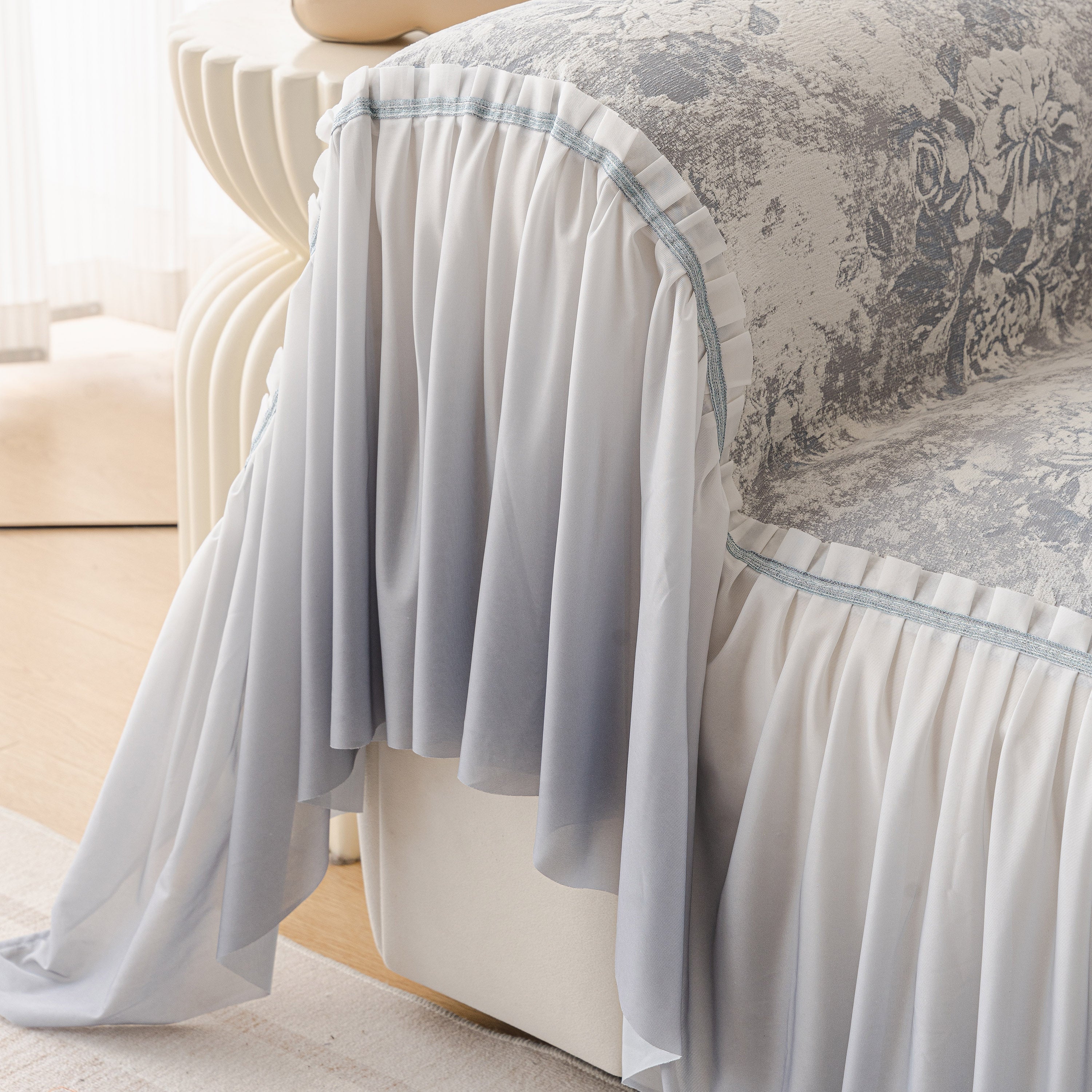 French Chic Style Ruffle Rose Cover Throw For Sofas, Decorative Sectional Covers
