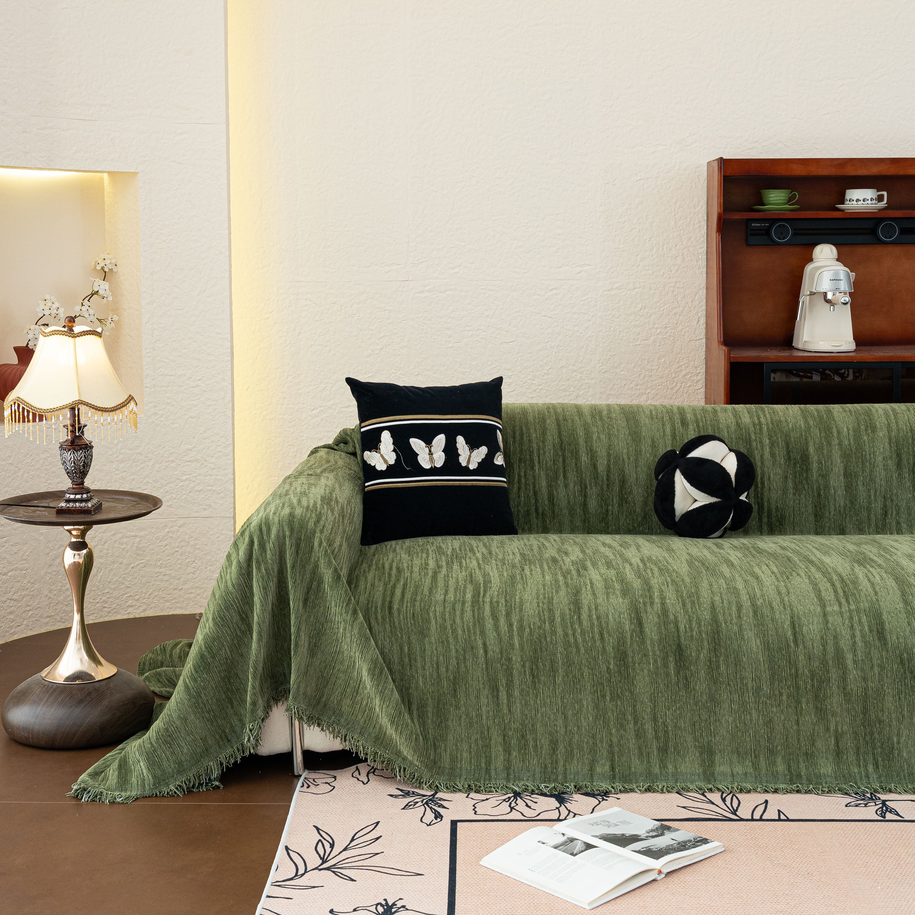 Washable Textured Sofa Cover Throw For Pets, Dogs Furniture Protector With Tassels