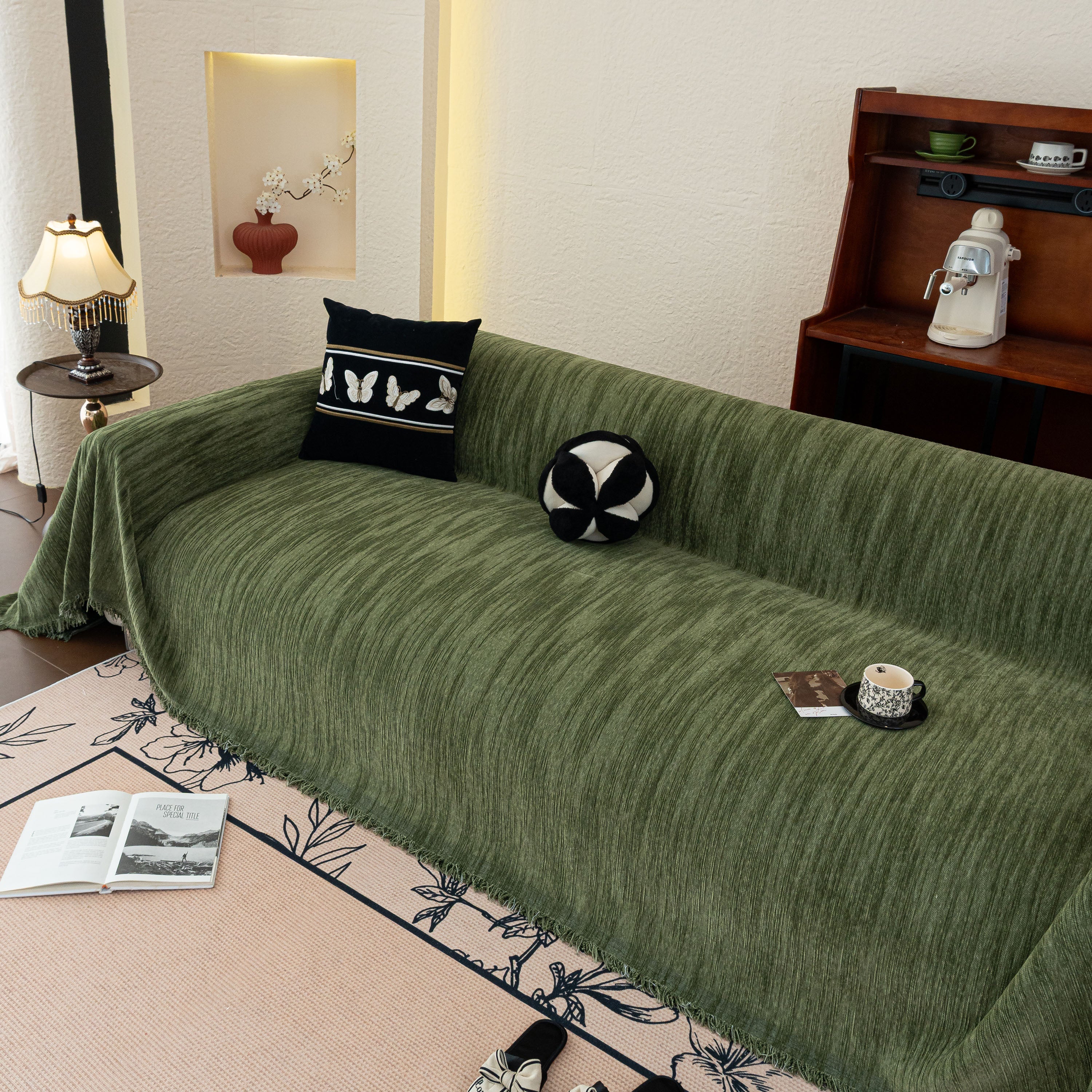 Washable Textured Sofa Cover Throw For Pets, Dogs Furniture Protector With Tassels