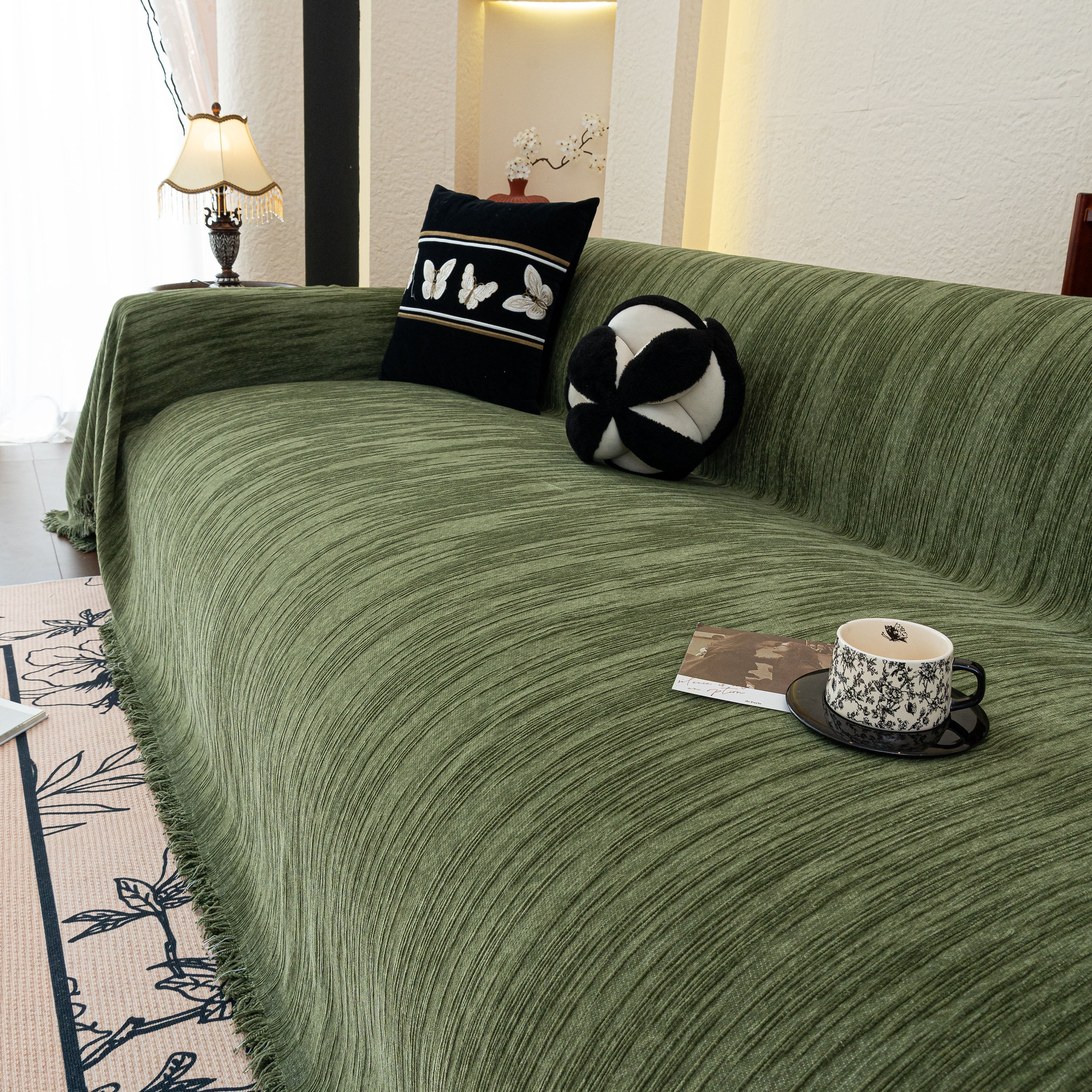 Washable Textured Sofa Cover Throw For Pets, Dogs Furniture Protector With Tassels