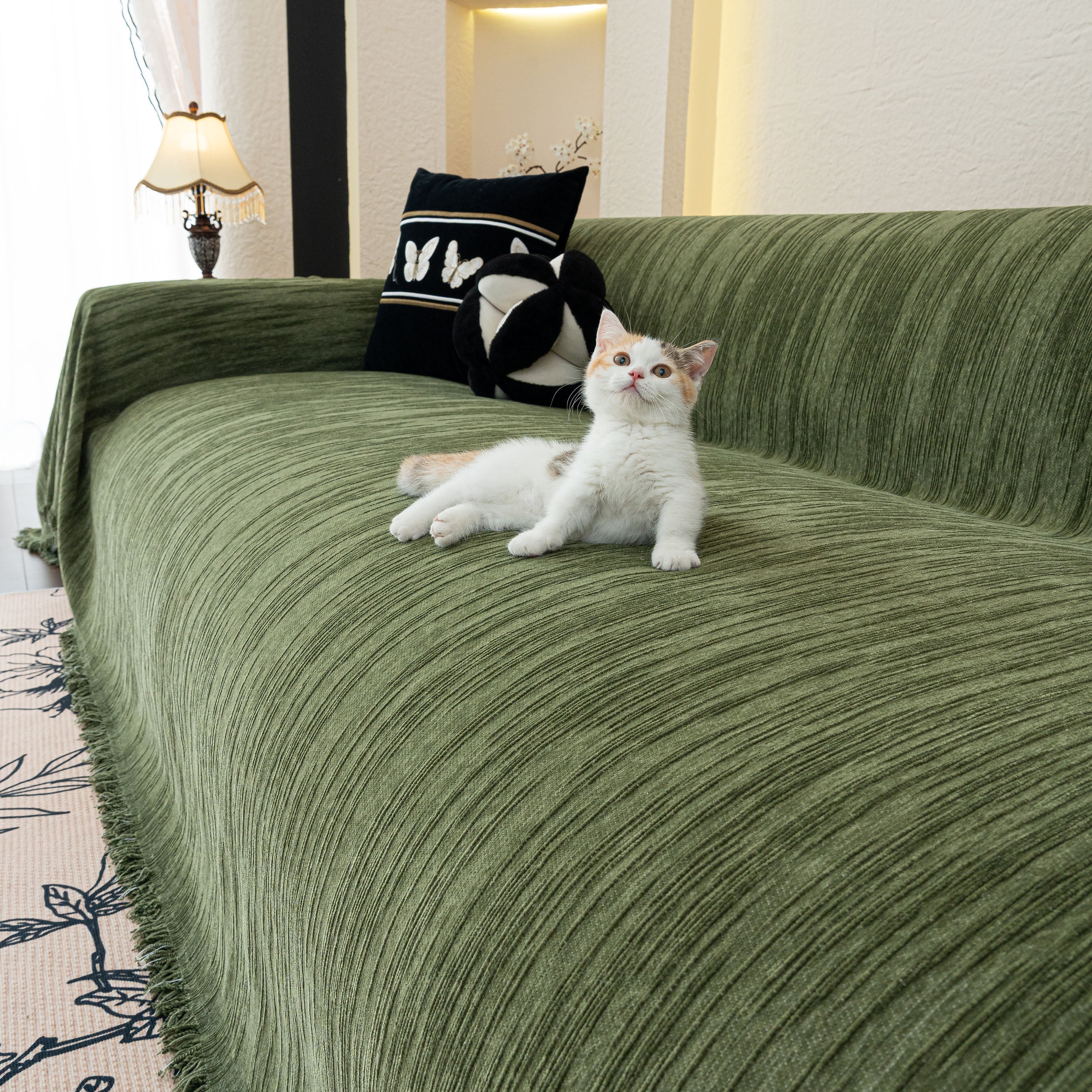 Washable Textured Sofa Cover Throw For Pets, Dogs Furniture Protector With Tassels