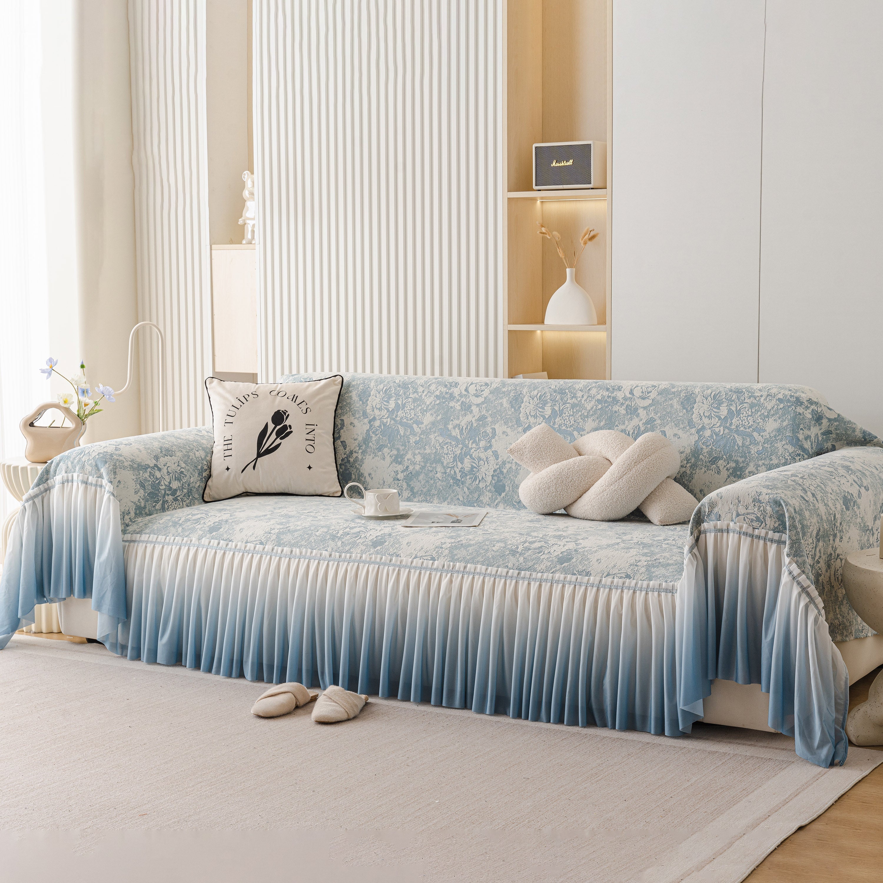 French Chic Style Ruffle Rose Cover Throw For Sofas, Decorative Sectional Covers