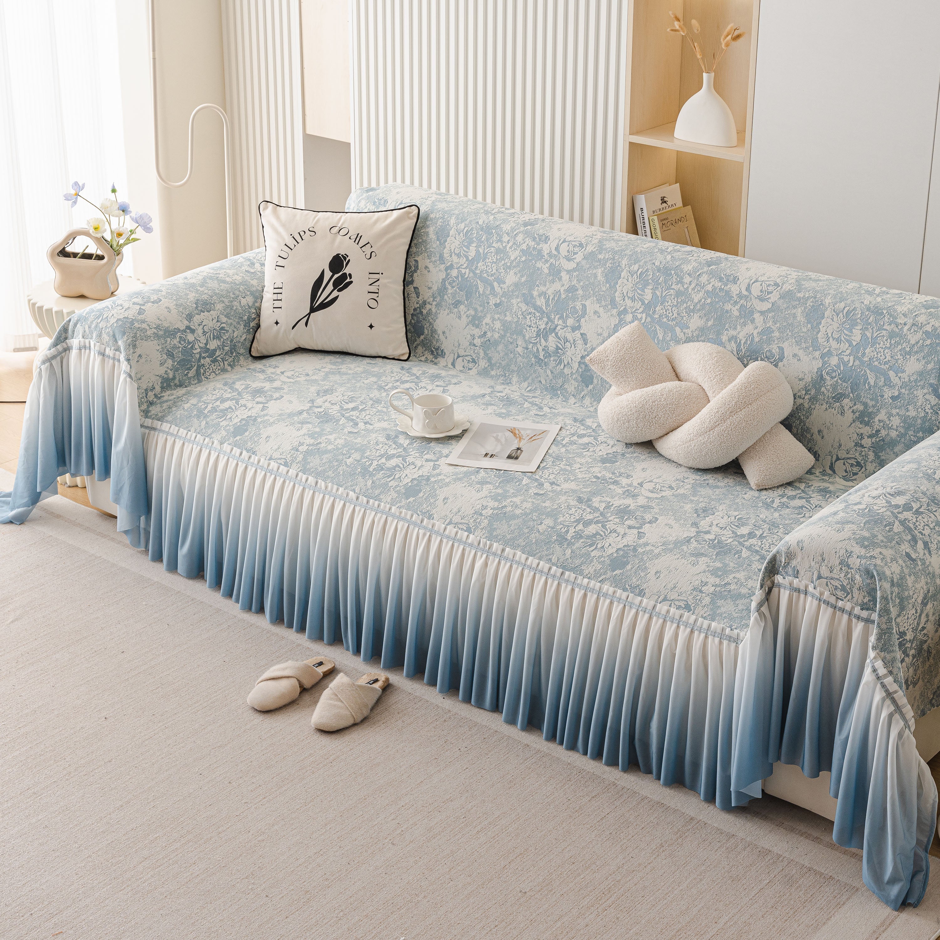French Chic Style Ruffle Rose Cover Throw For Sofas, Decorative Sectional Covers