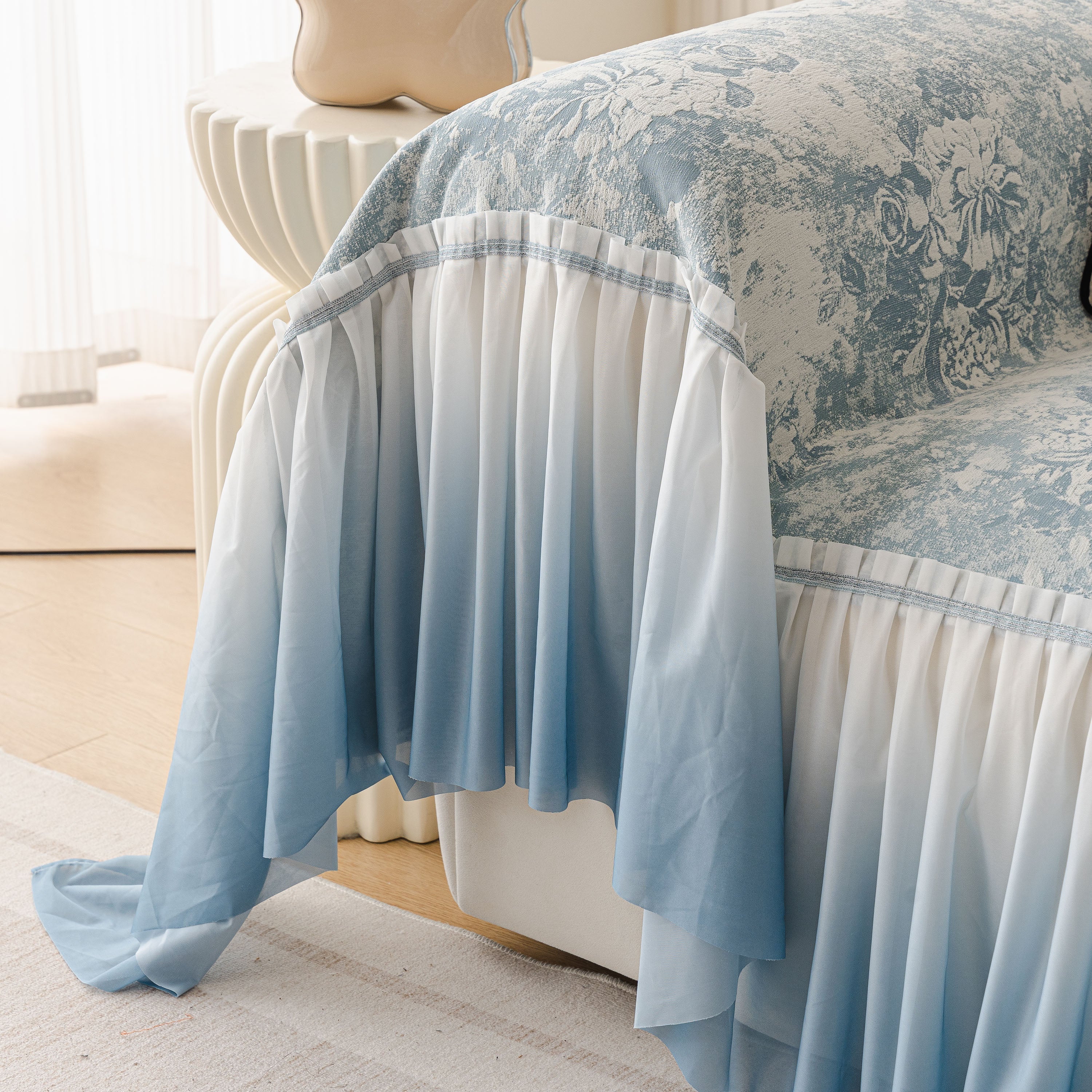 French Chic Style Ruffle Rose Cover Throw For Sofas, Decorative Sectional Covers