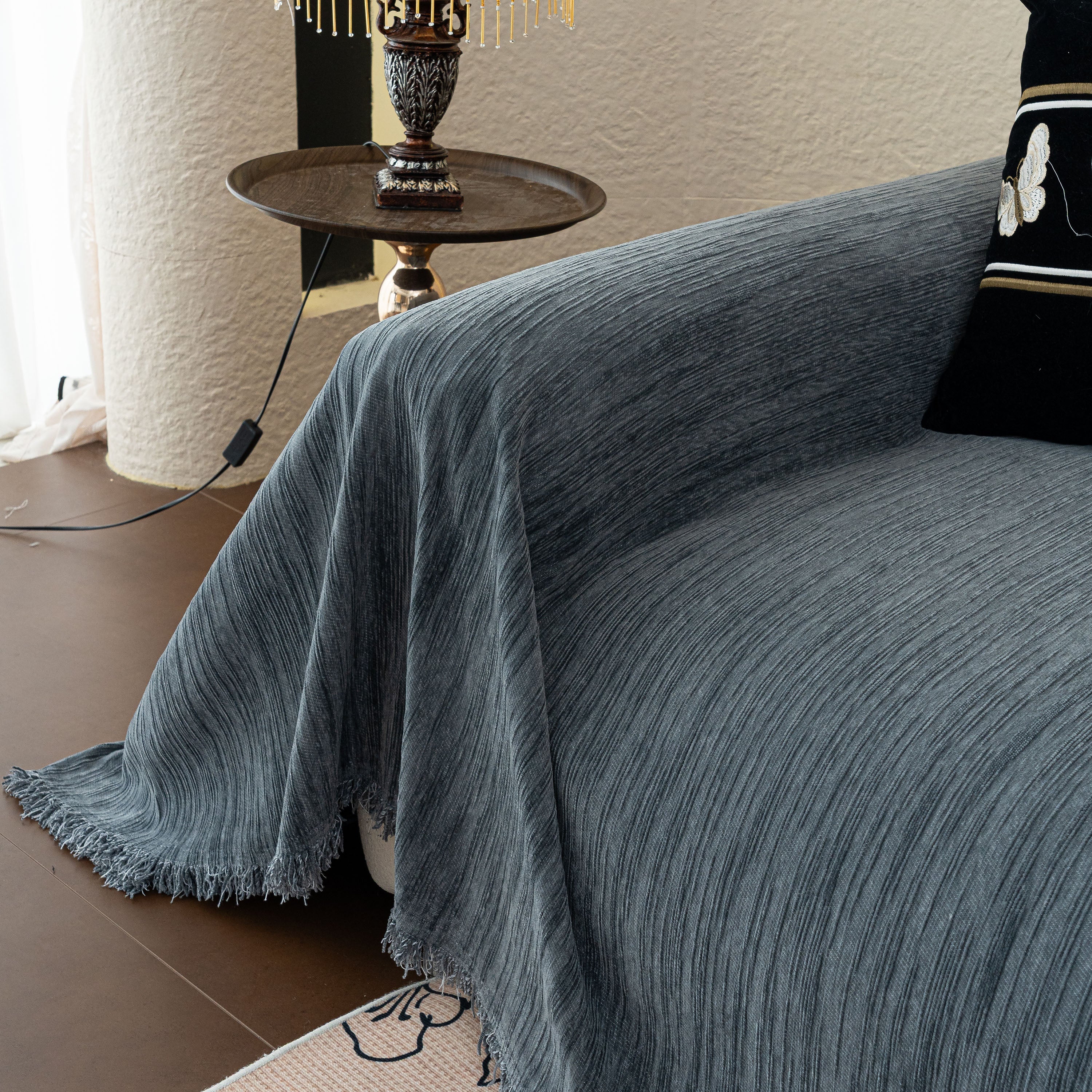 Washable Textured Sofa Cover Throw For Pets, Dogs Furniture Protector With Tassels