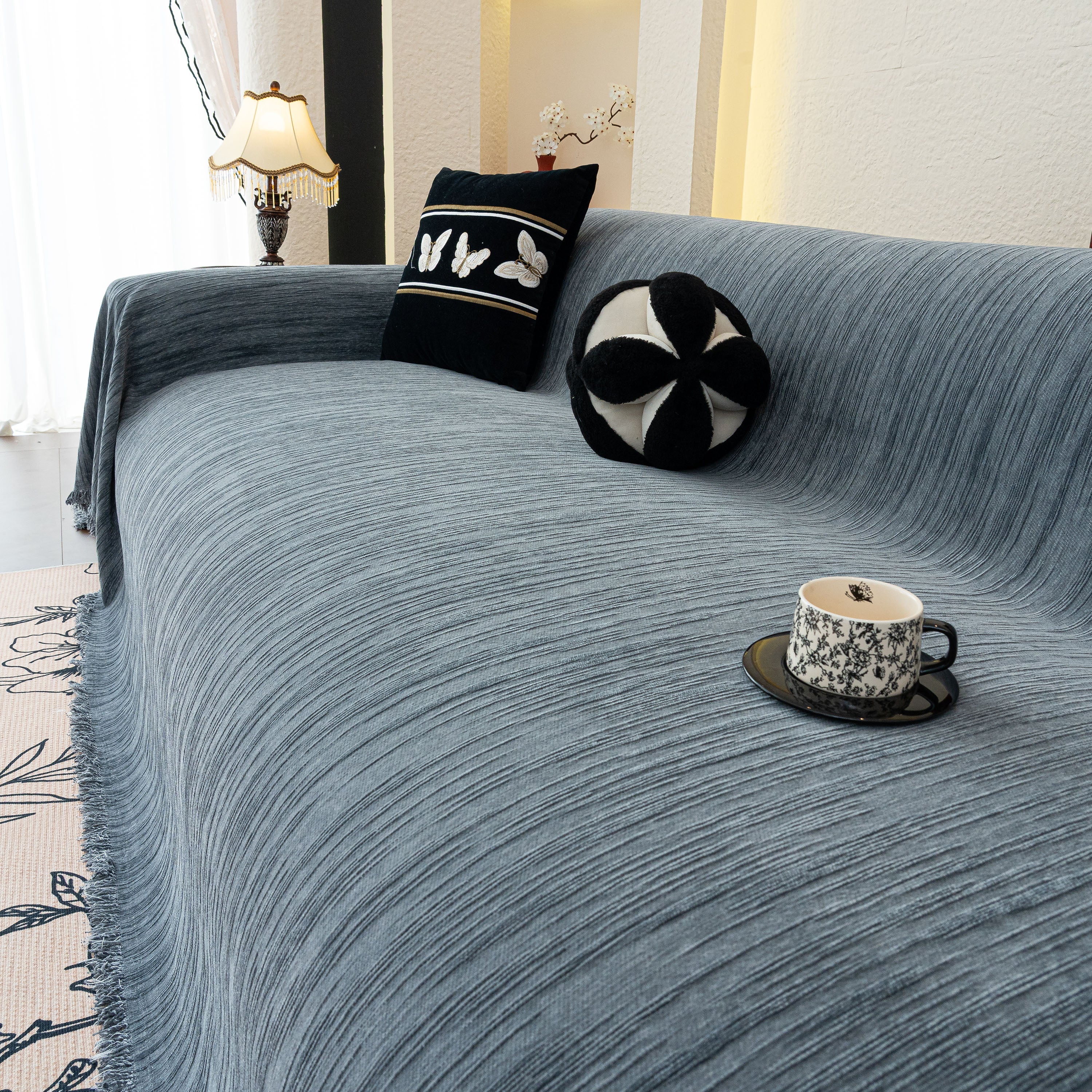 Washable Textured Sofa Cover Throw For Pets, Dogs Furniture Protector With Tassels