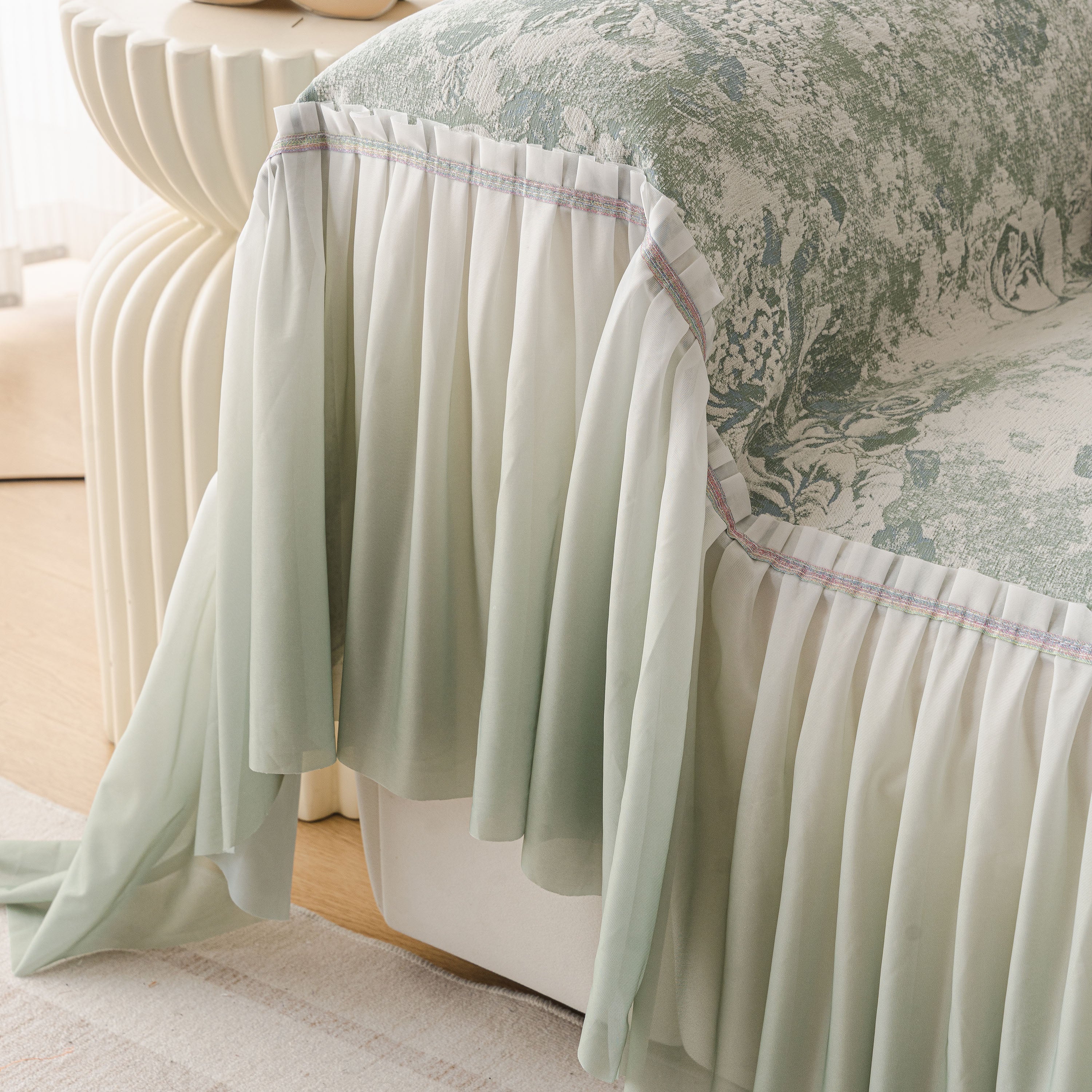 French Chic Style Ruffle Rose Cover Throw For Sofas, Decorative Sectional Covers