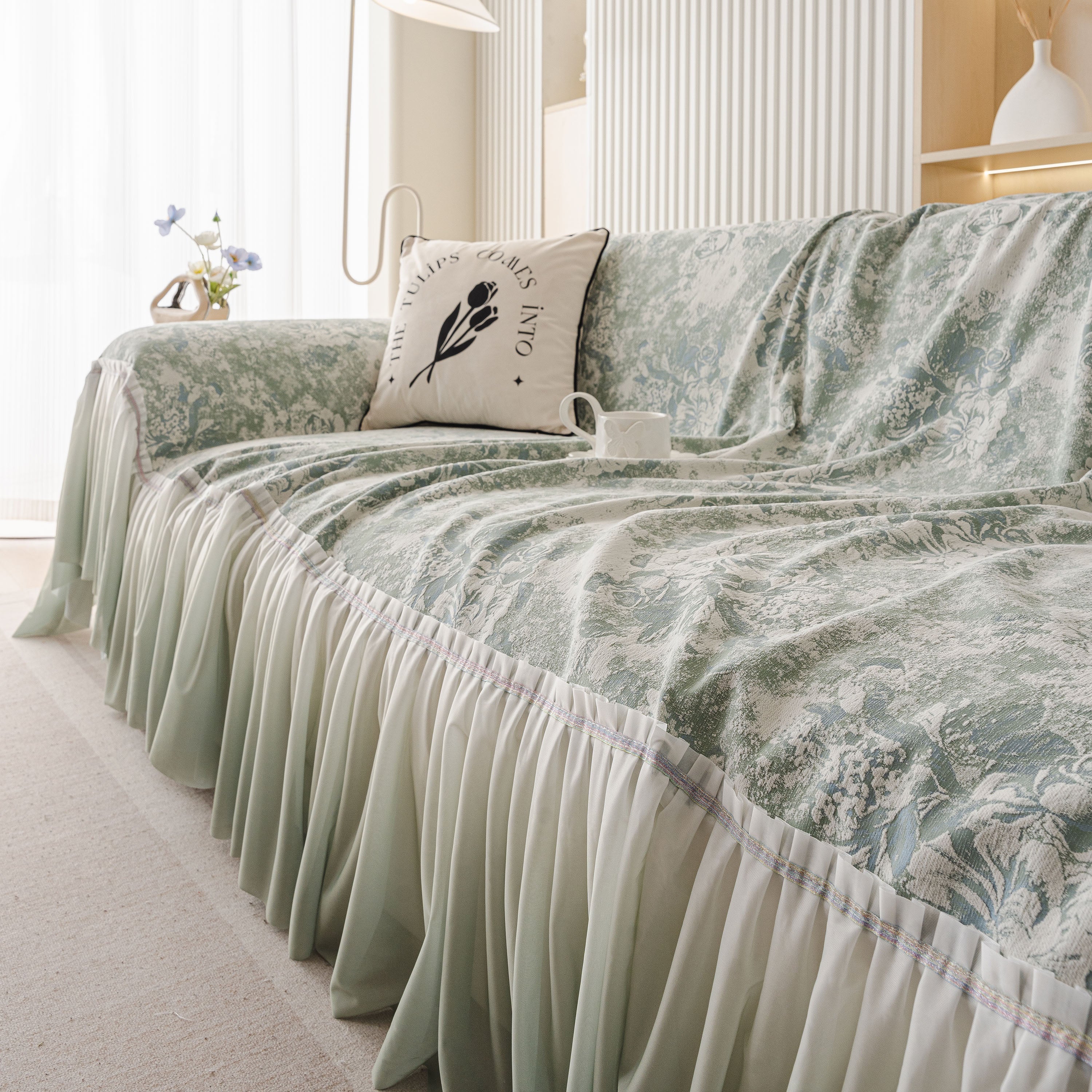 French Chic Style Ruffle Rose Cover Throw For Sofas, Decorative Sectional Covers