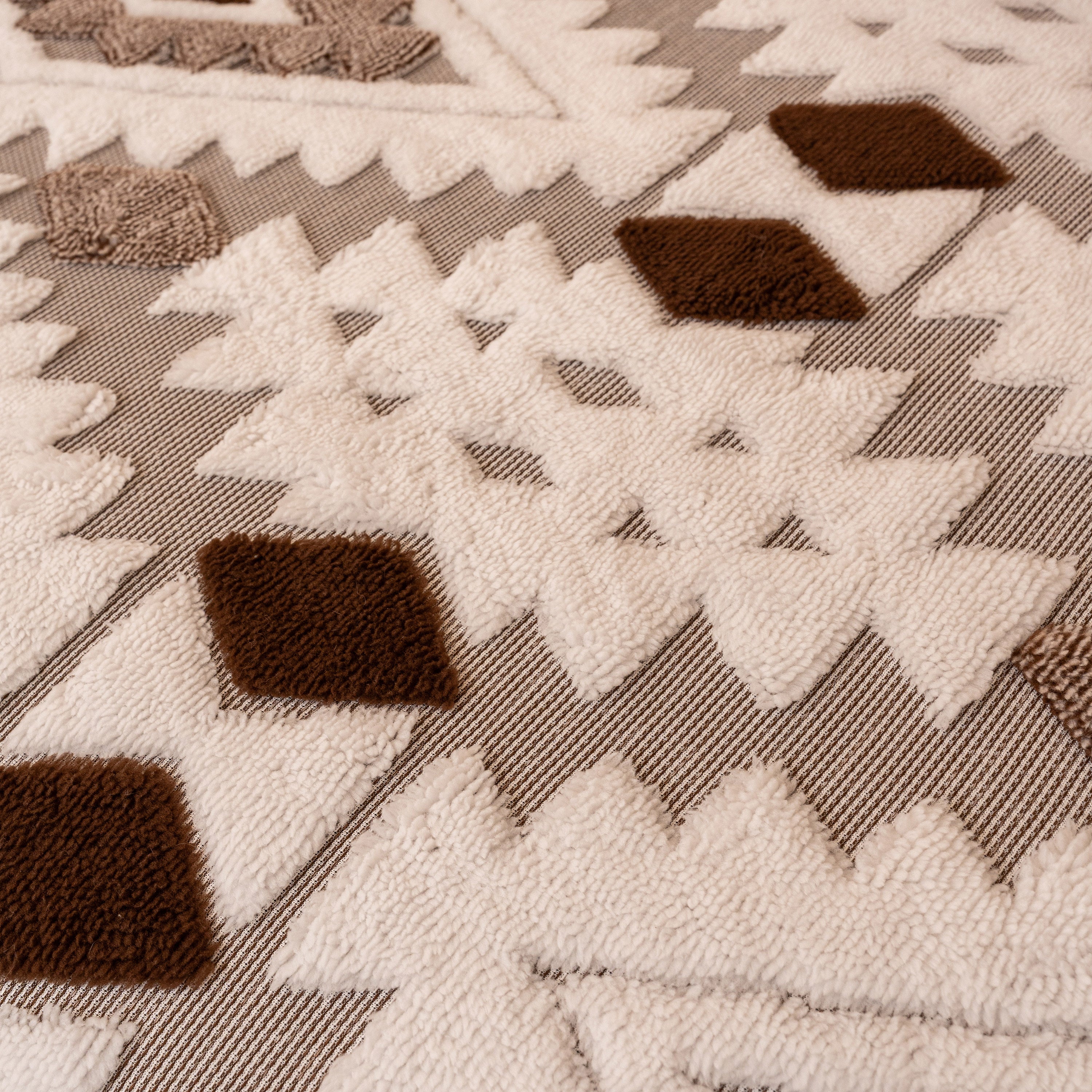 Bohemian Tufted Sofa Cover, Soft Sherpa Fleece Throw Blanket With 3d Aztec Geometric