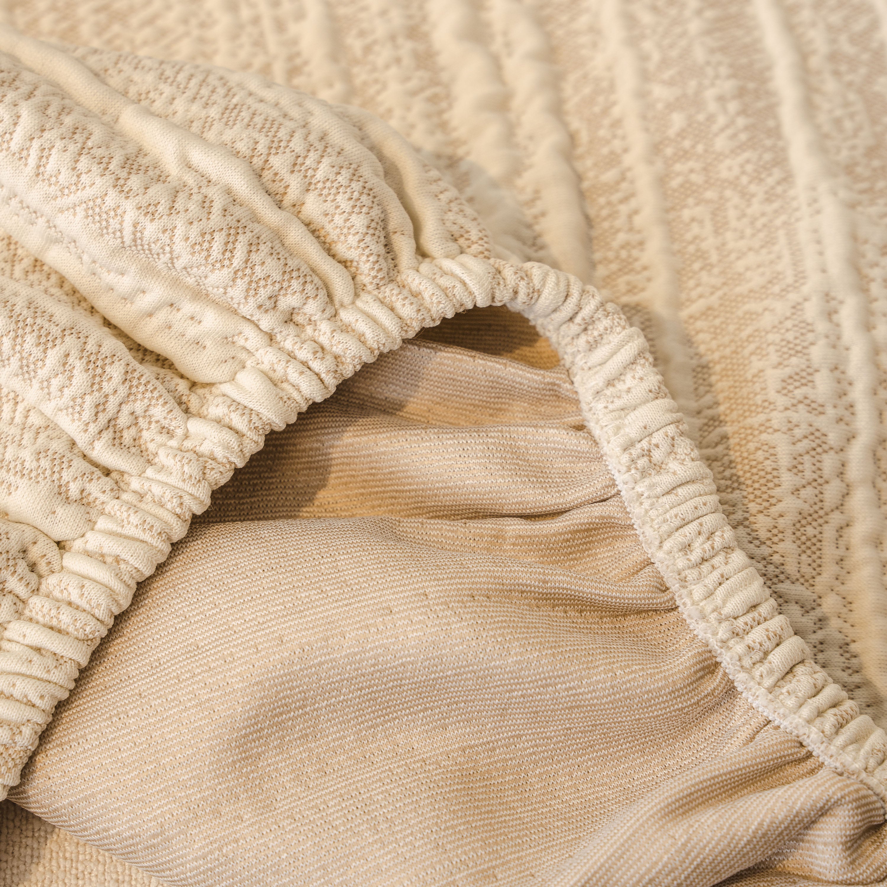 Ribbed Washable Sofa Cover, High Stretch Striped Couch Slipcover With Tie Straps