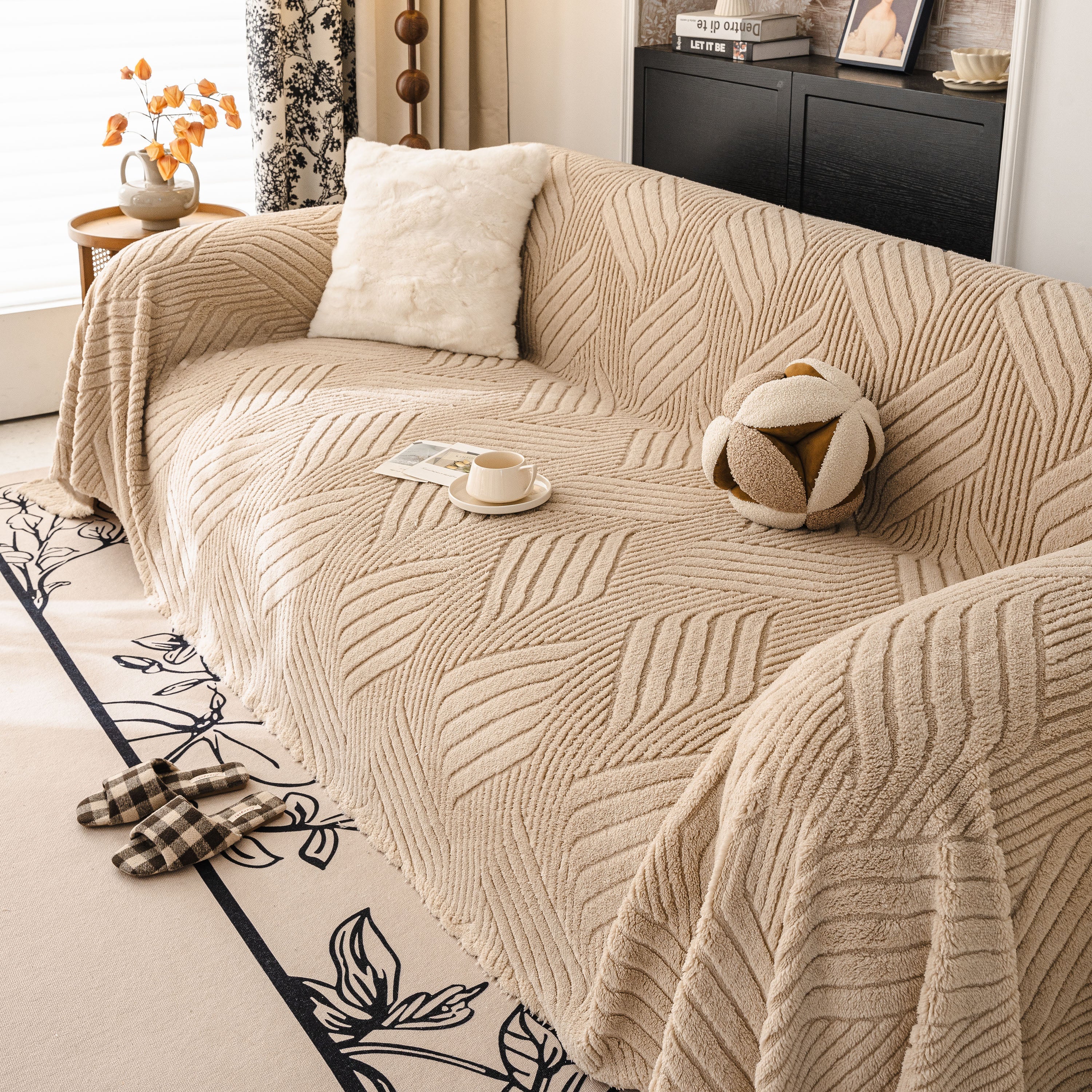 Plush Fleece Washable Sofa Throw Blanket, Soft & Cozy Furniture Protector For Couch
