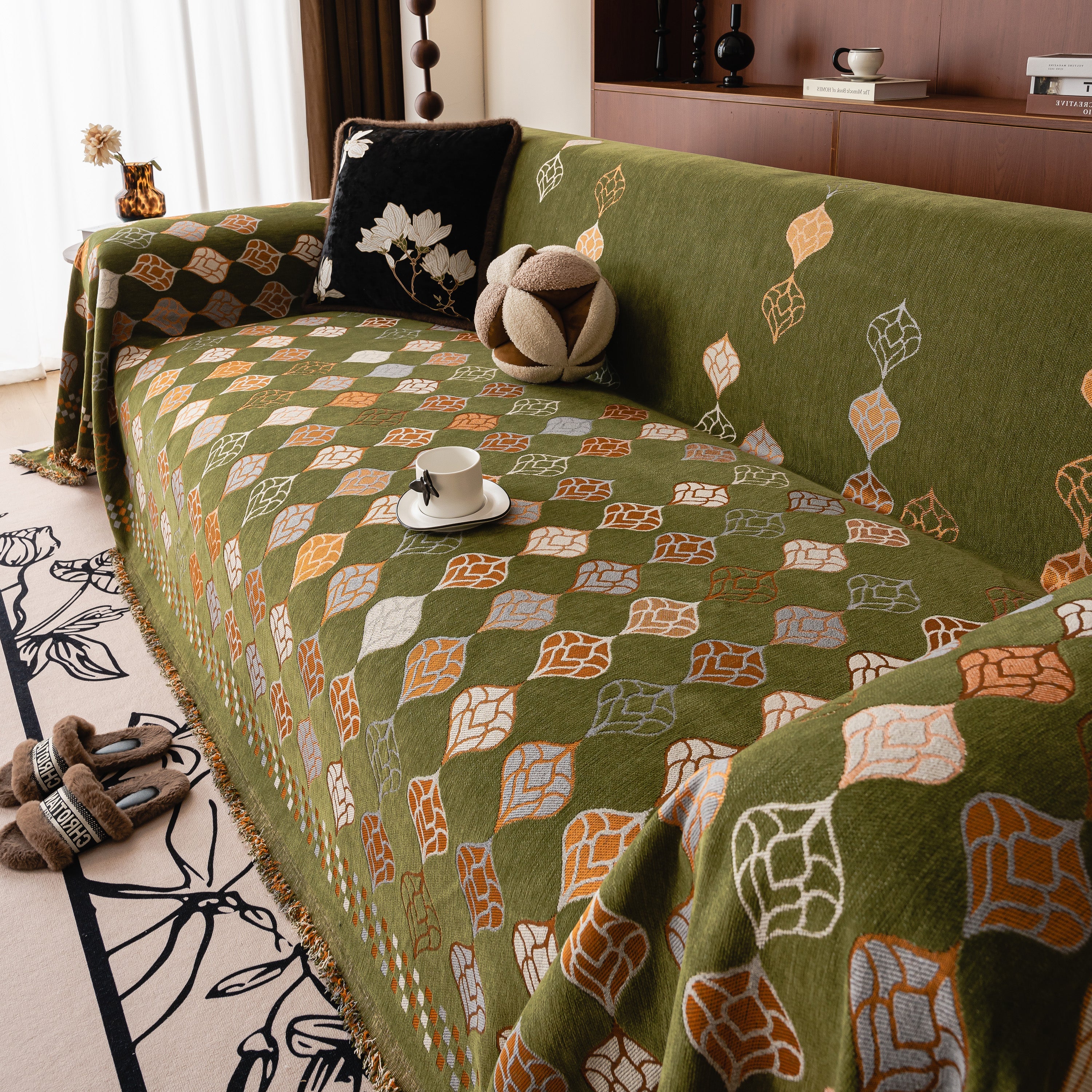 Boho Geometric Sofa Slipcovers Chenille Scratch Resistant Couch Protective Covers