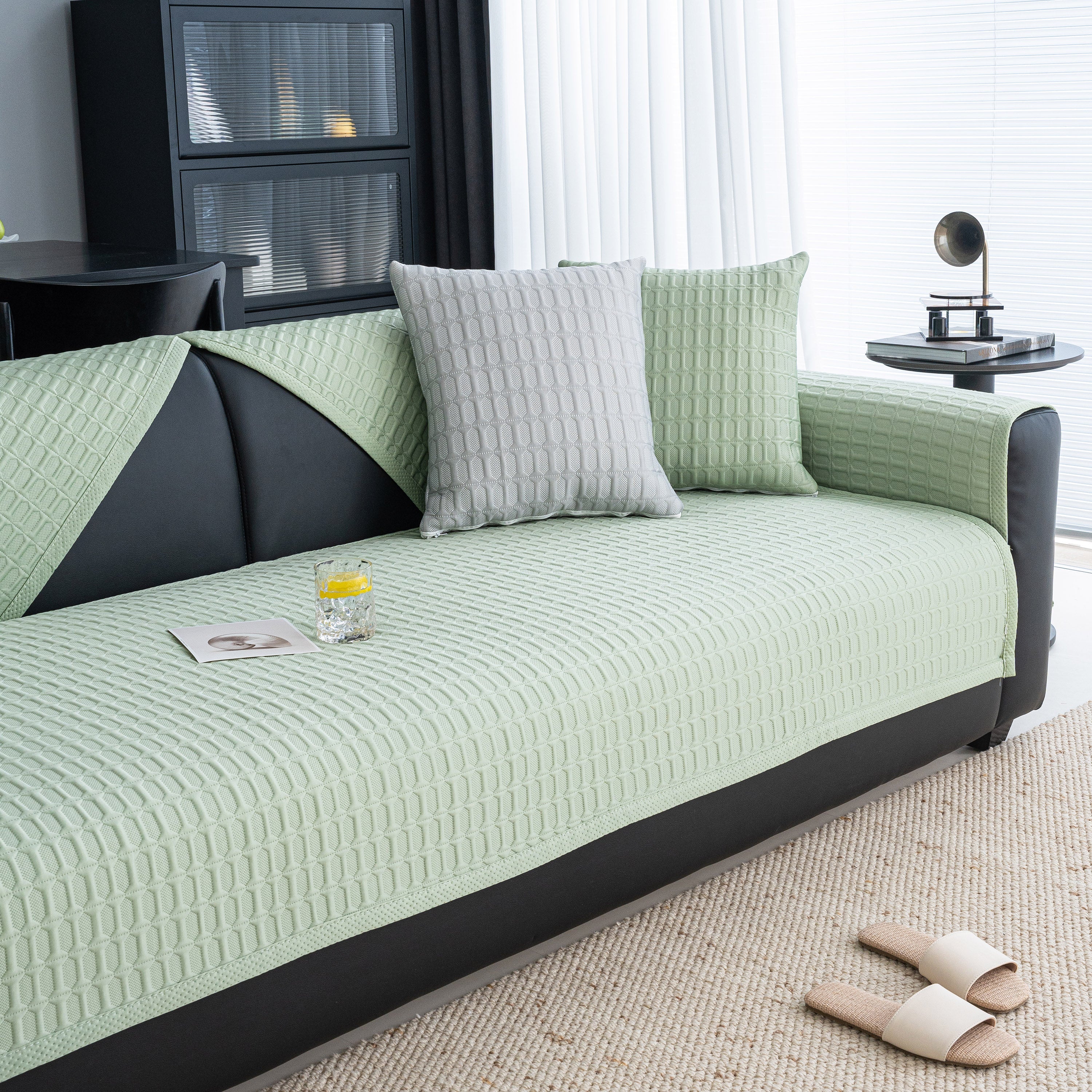 Geometric Textured Couch Slipcover Protector Non-slip Ice Silk Sofa Cover For Couch