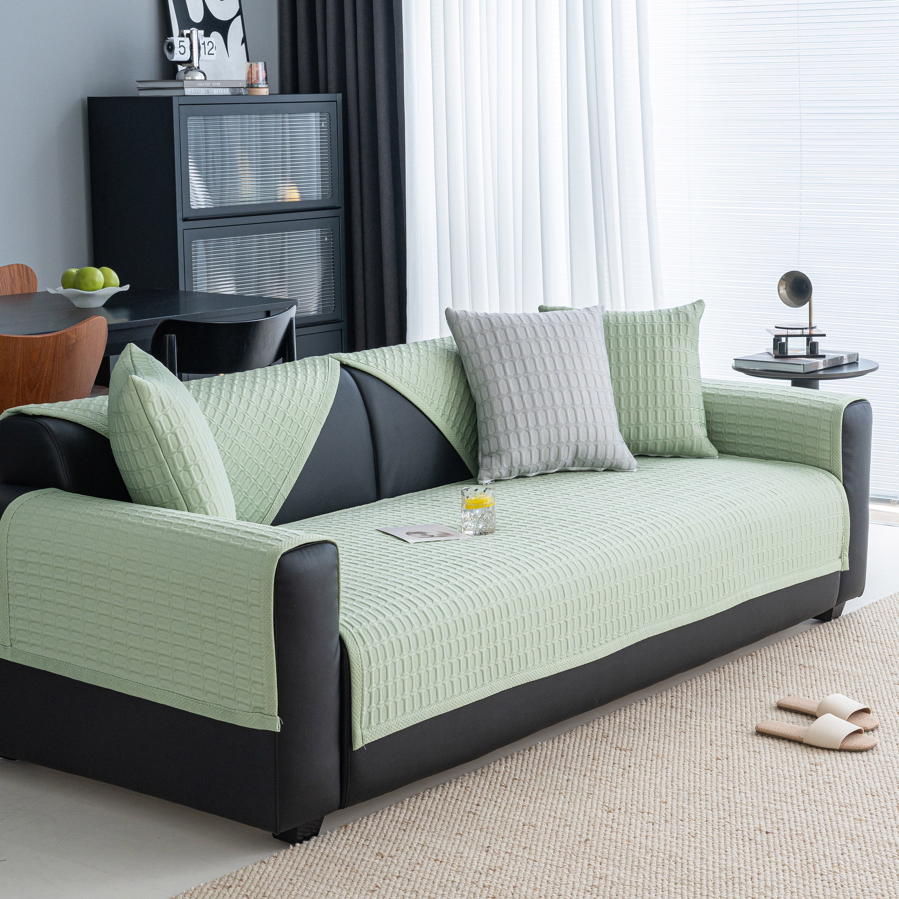 Geometric Textured Couch Slipcover Protector Non-slip Ice Silk Sofa Cover For Couch
