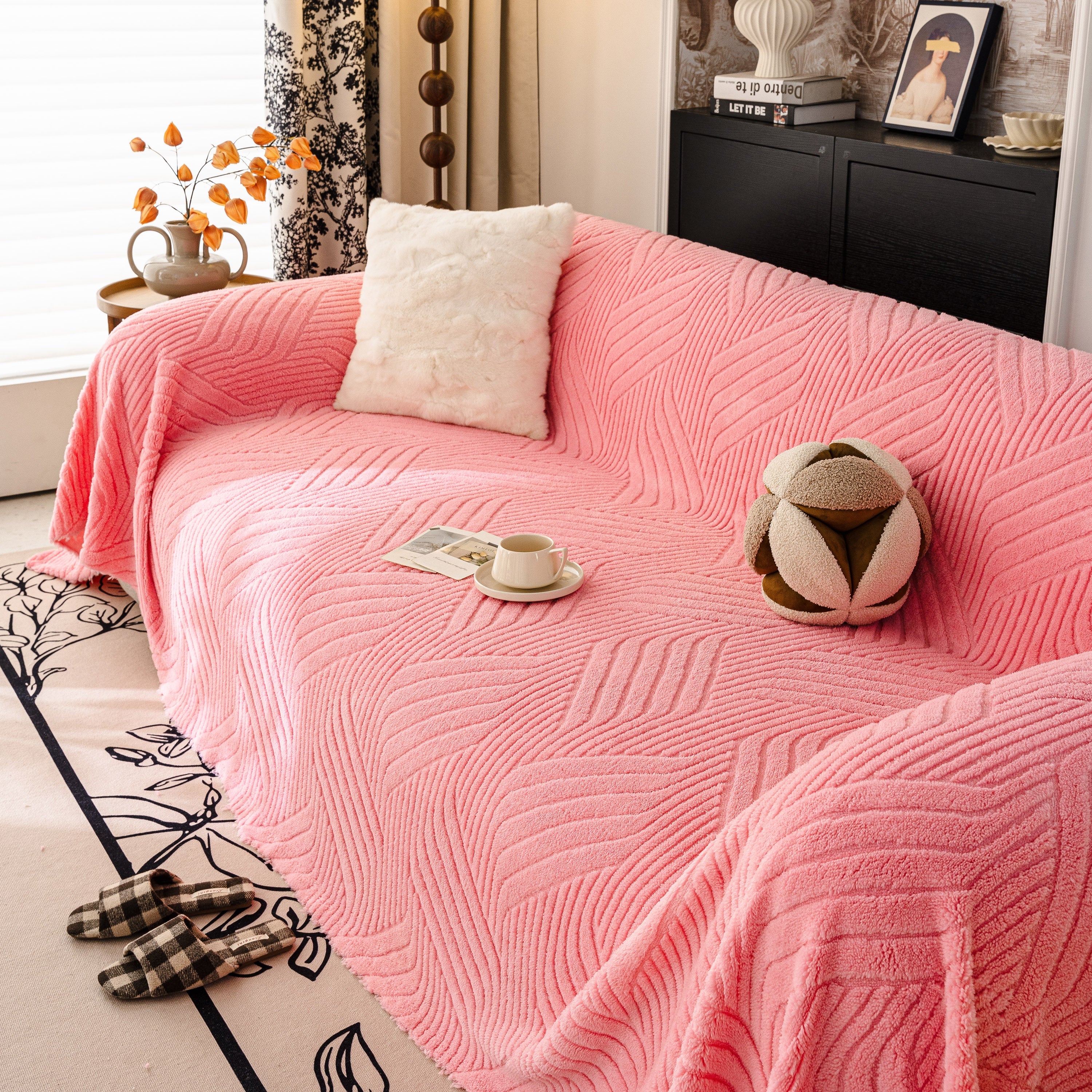 Plush Fleece Washable Sofa Throw Blanket, Soft & Cozy Furniture Protector For Couch