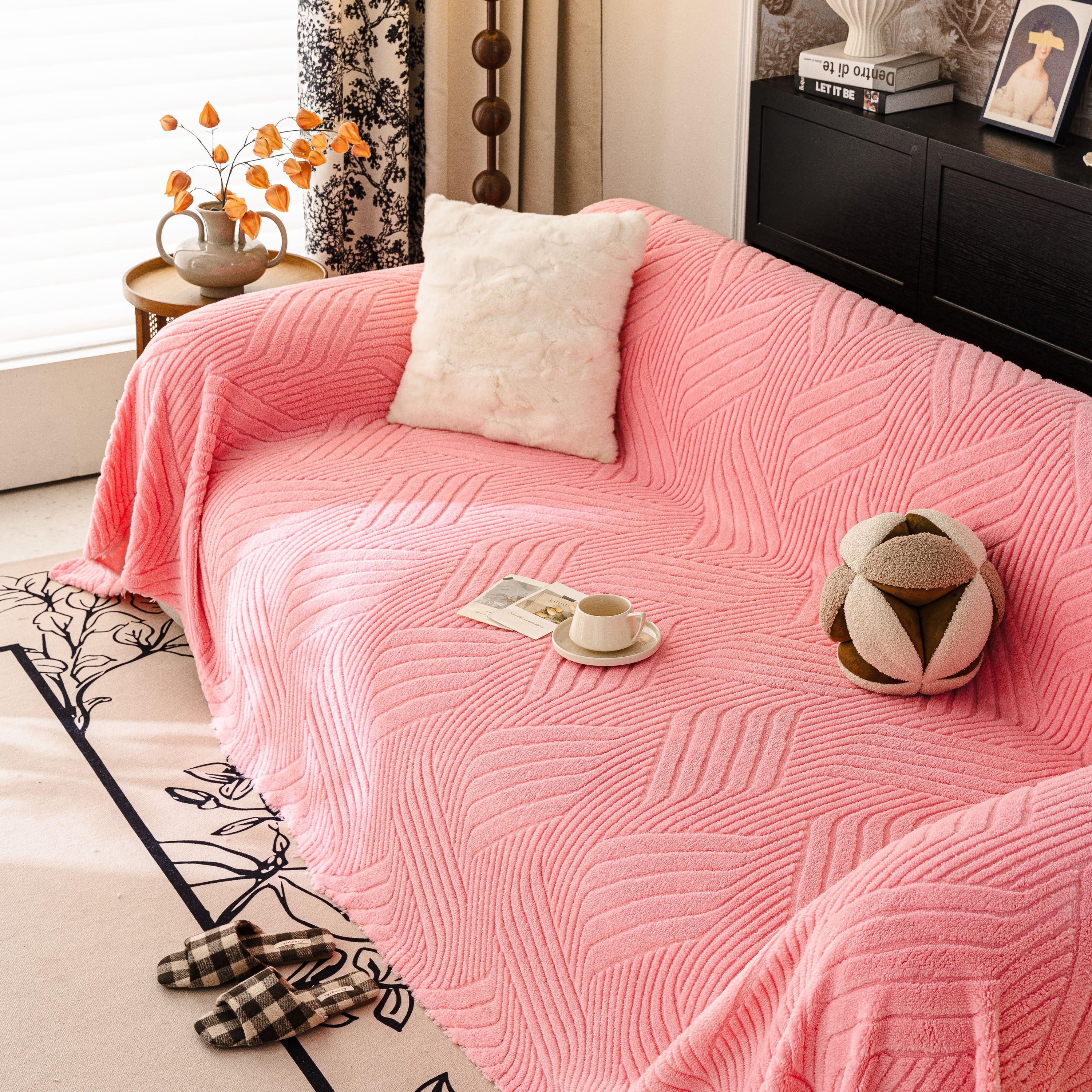 Plush Fleece Washable Sofa Throw Blanket, Soft & Cozy Furniture Protector For Couch