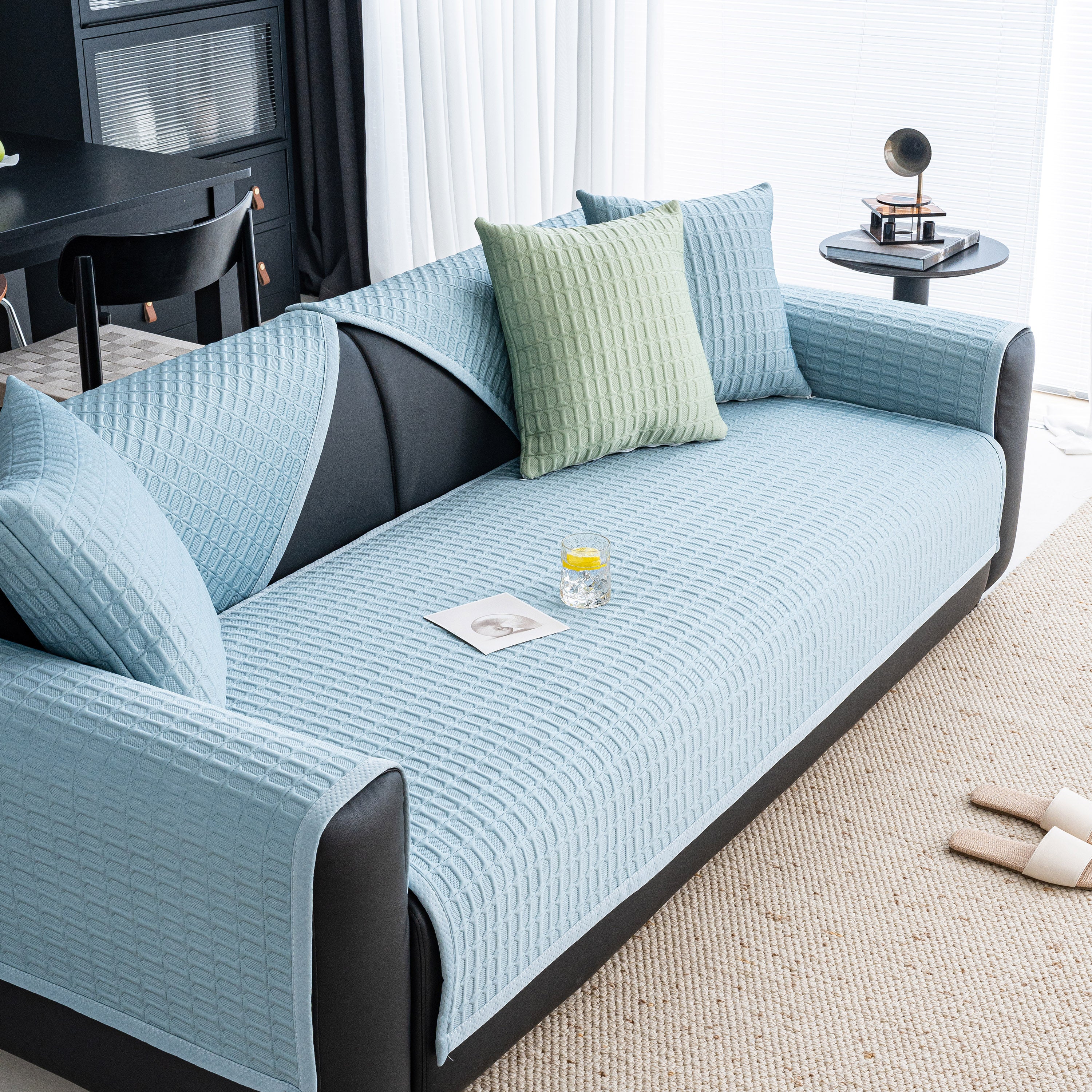 Geometric Textured Couch Slipcover Protector Non-slip Ice Silk Sofa Cover For Couch