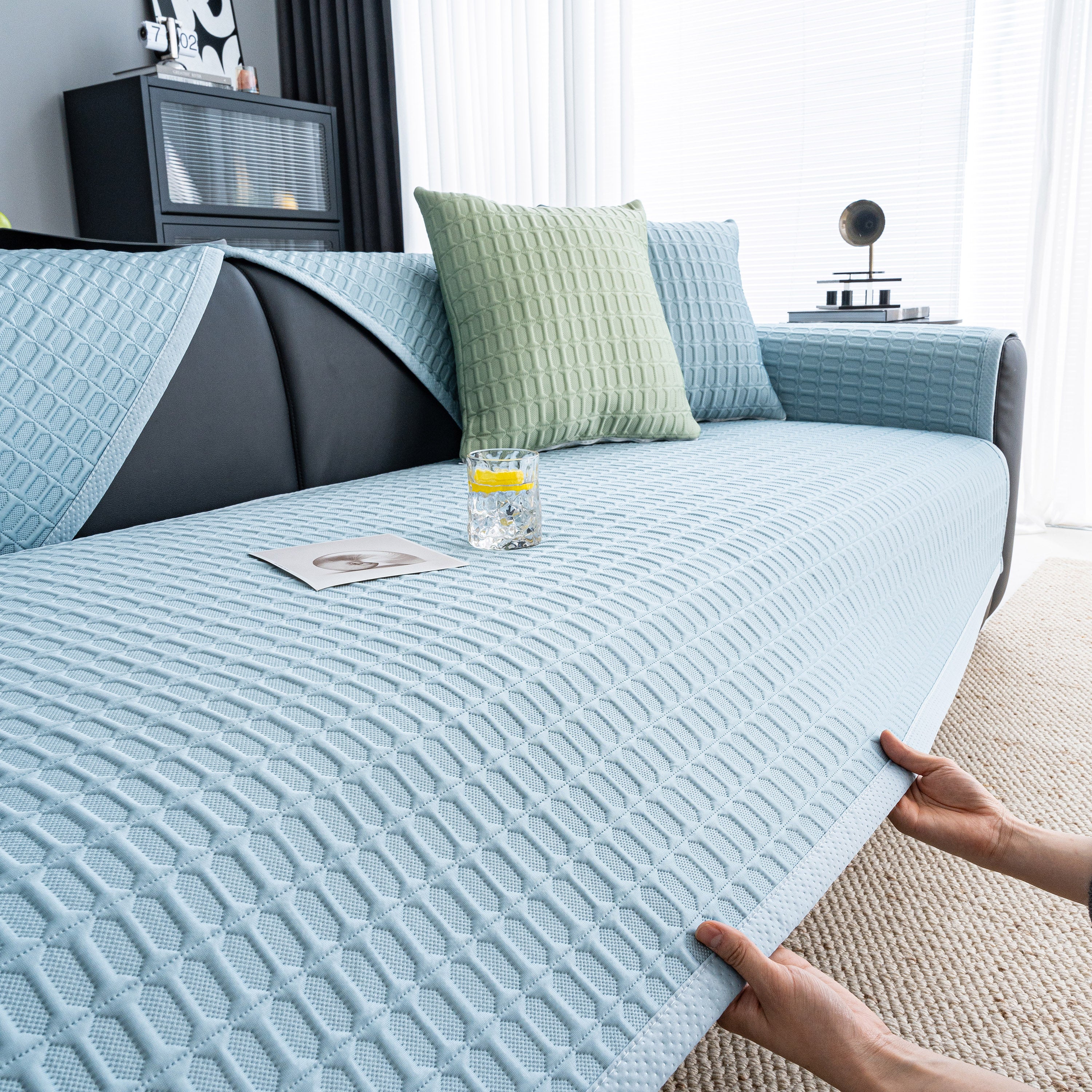 Geometric Textured Couch Slipcover Protector Non-slip Ice Silk Sofa Cover For Couch