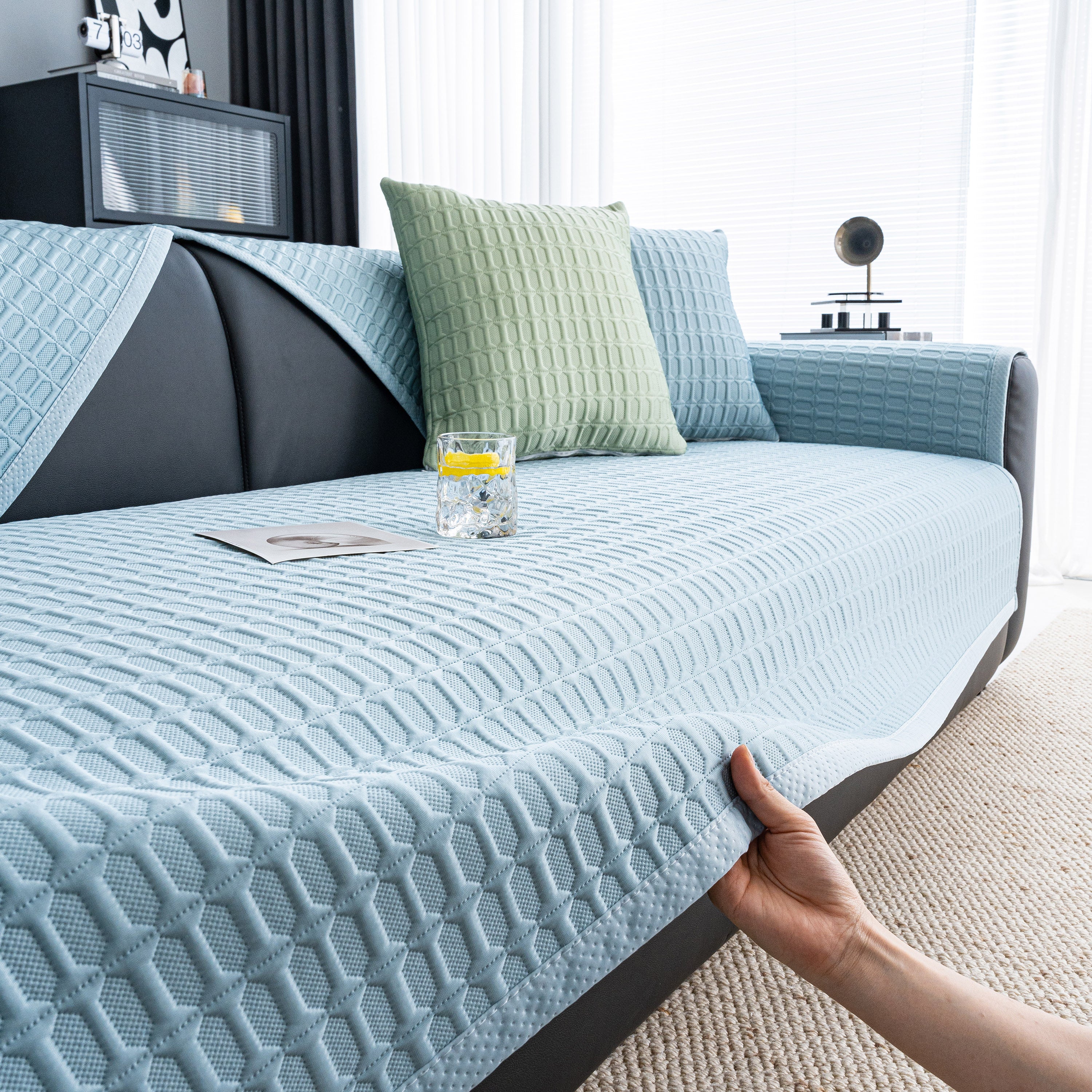Geometric Textured Couch Slipcover Protector Non-slip Ice Silk Sofa Cover For Couch