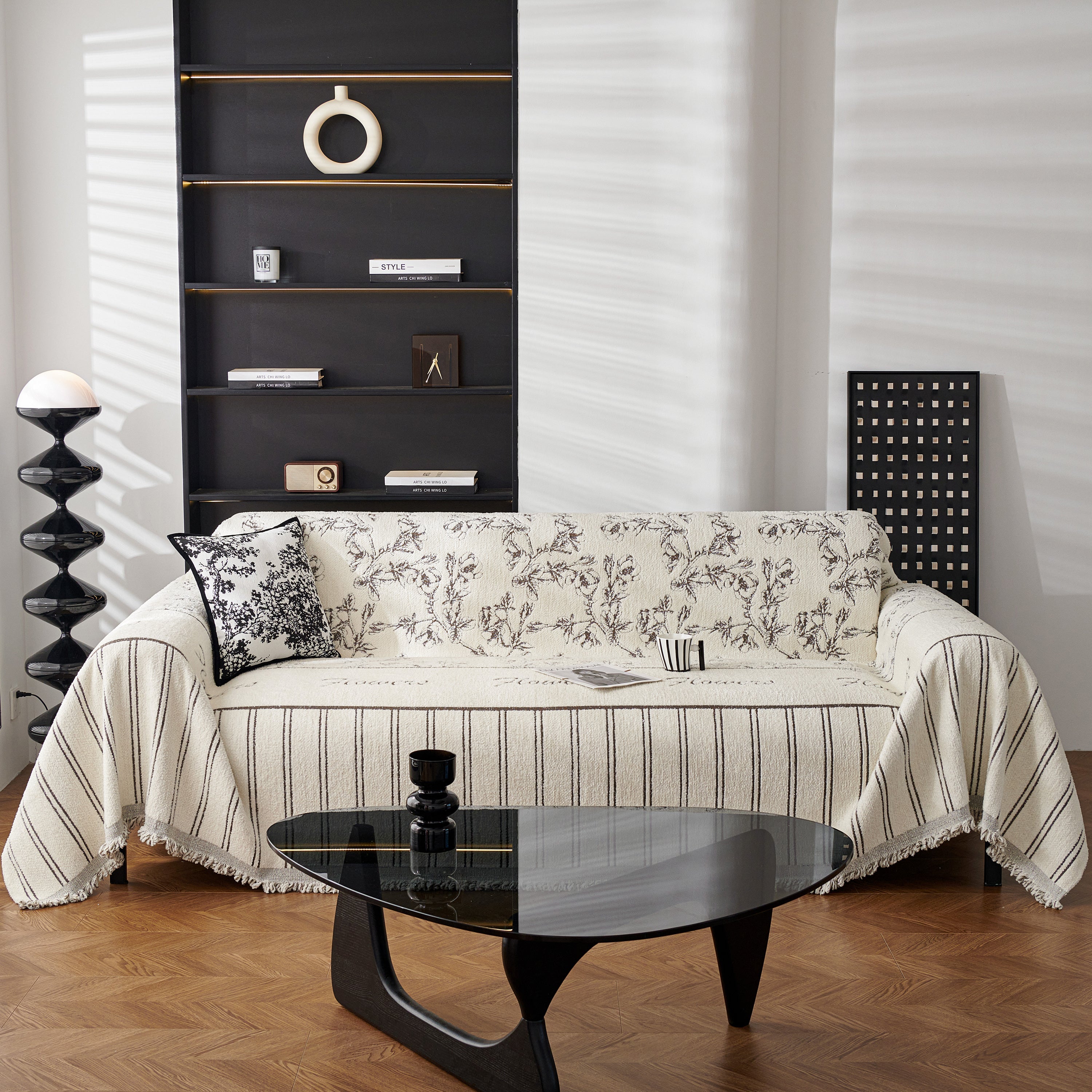 Chenille Striped Floral Couch Cover Sofa Slipcover For Most Shape Sofas, Reversible Sofa Throw Cover