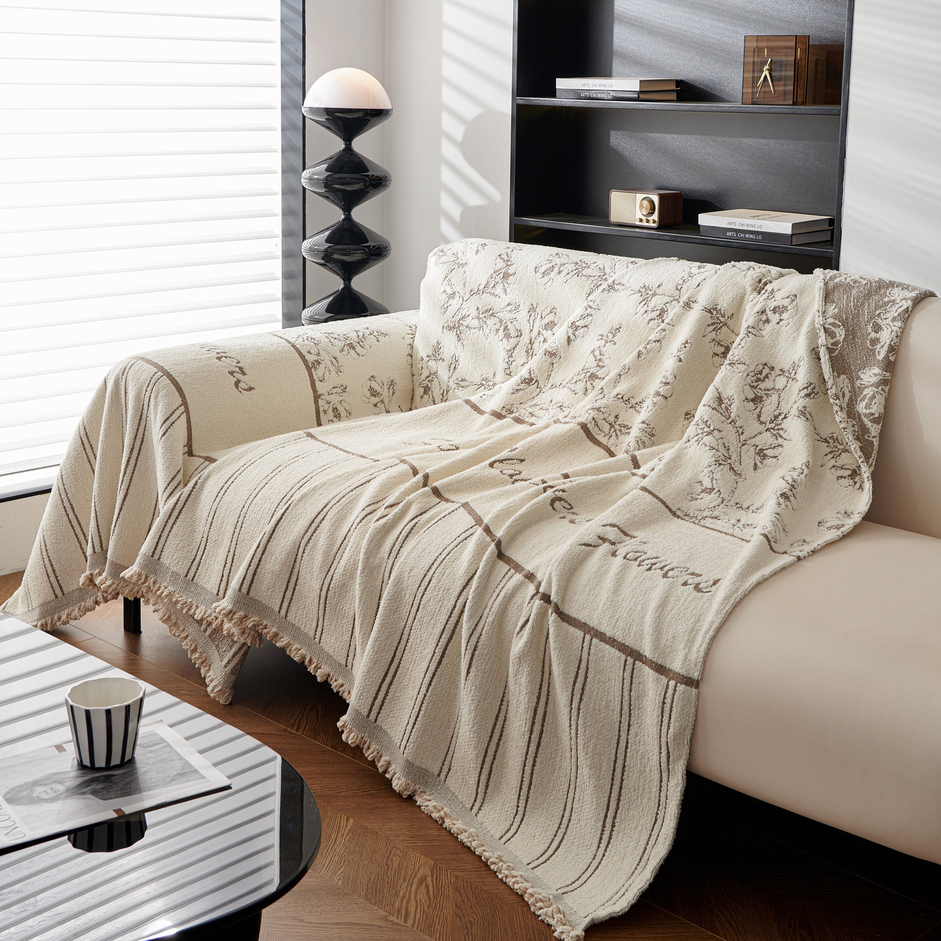 Chenille Striped Floral Couch Cover Sofa Slipcover For Most Shape Sofas, Reversible Sofa Throw Cover